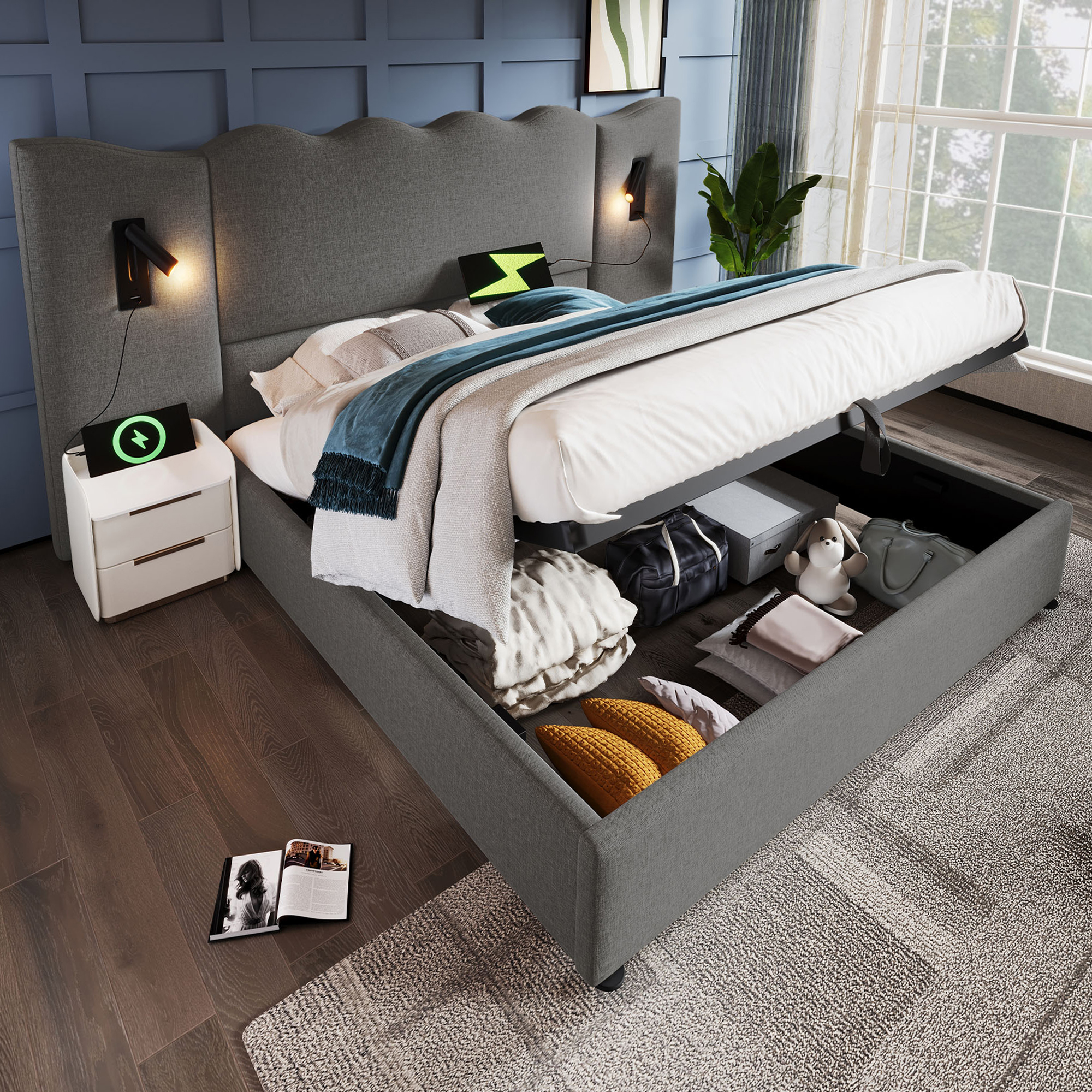 Polsterbett Doppelbett 160×200 mit Leselampe und U