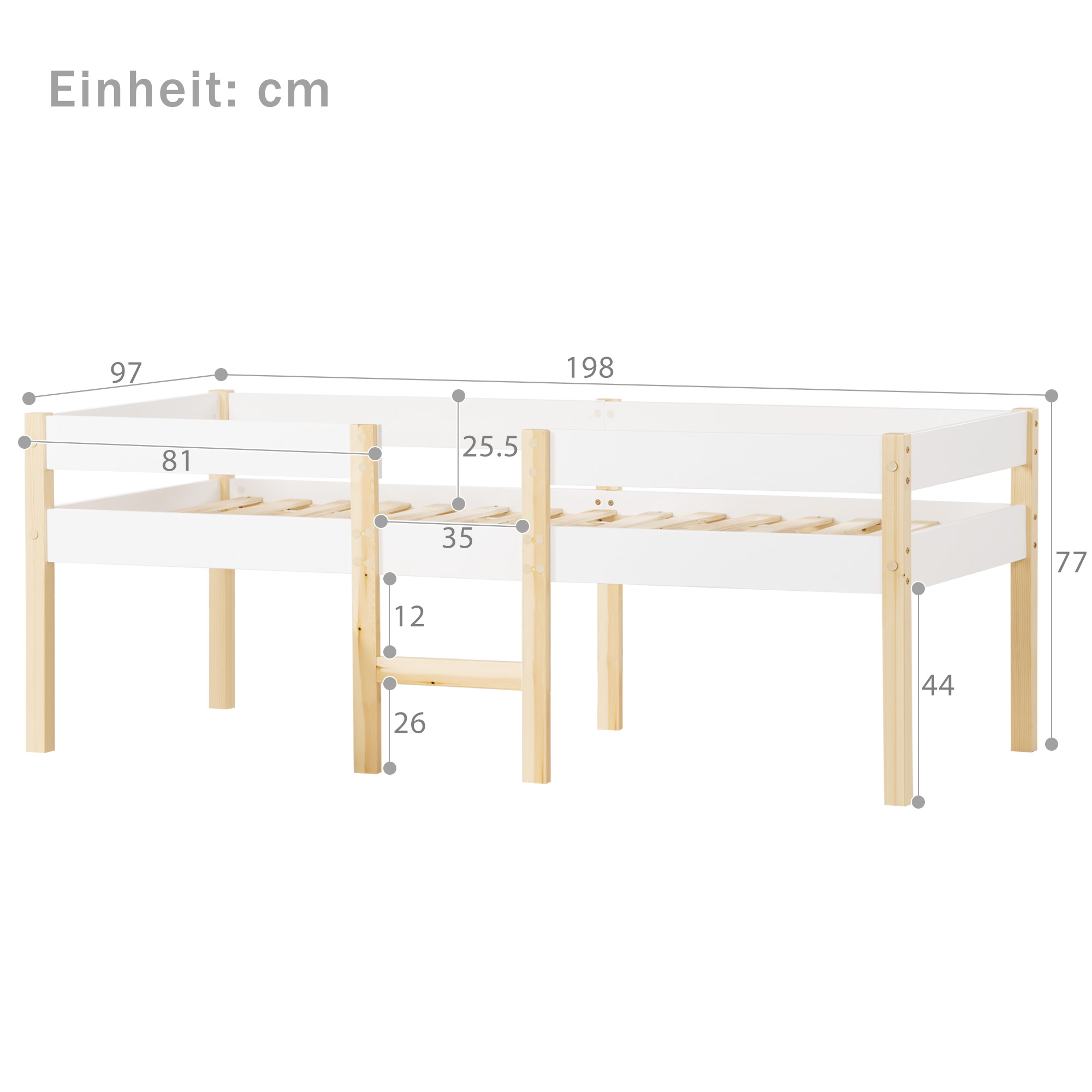 Bett Kinderbett mit Rausfallschutz, Kiefer-Vollhol