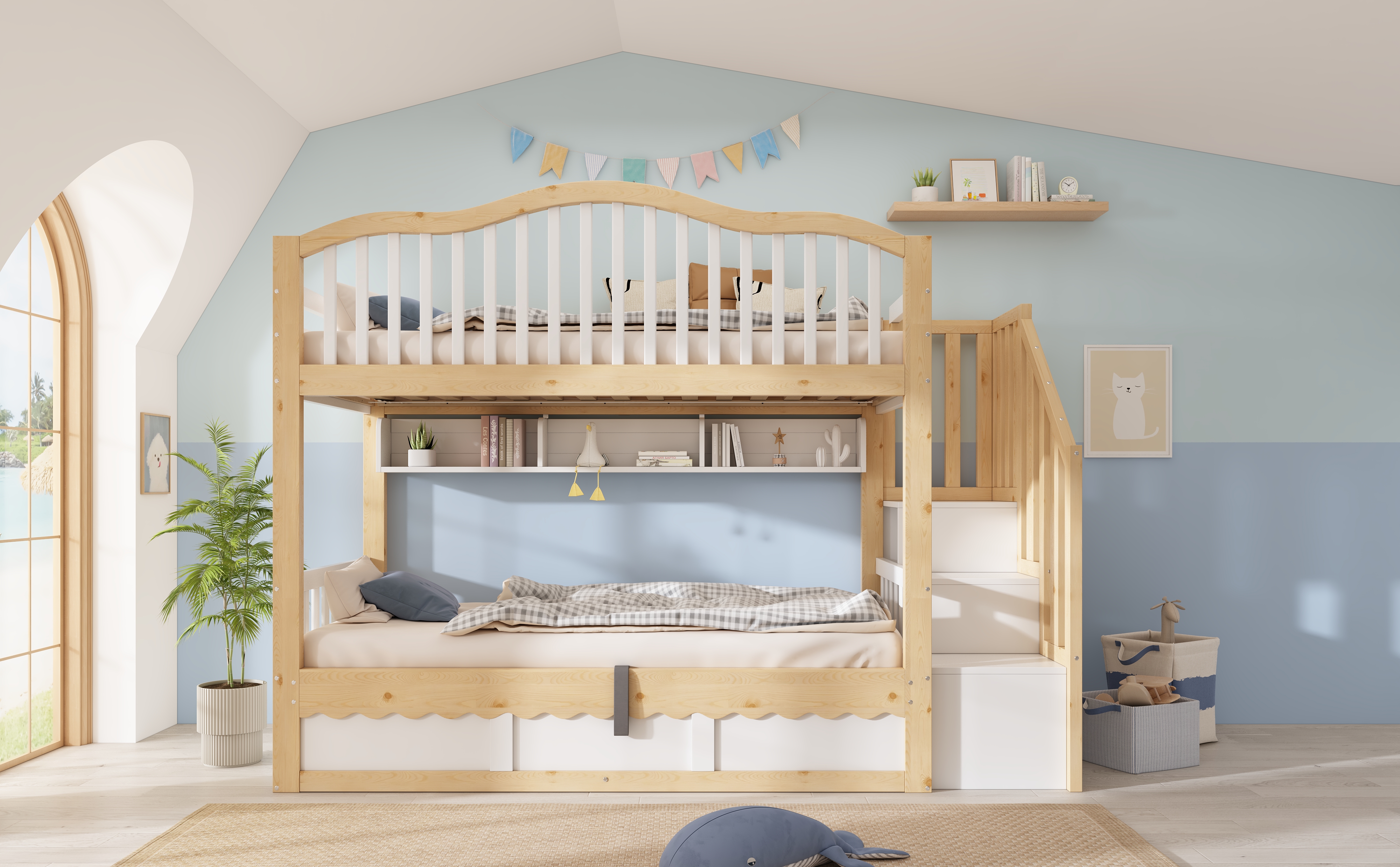 Lit superposé enfant bois blanc eucalyptus