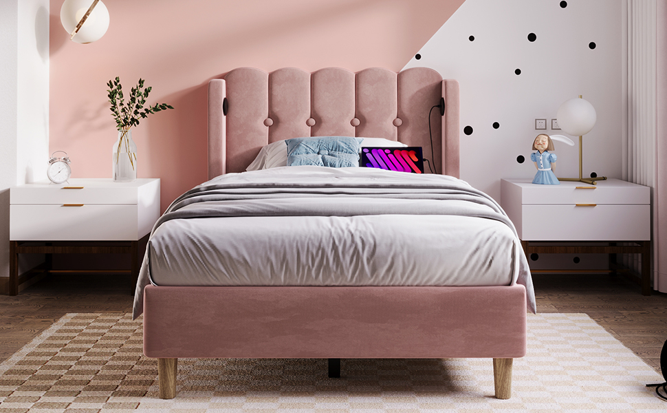 Polsterbett  Einzelbett mit USB Typ C Ladefunktion