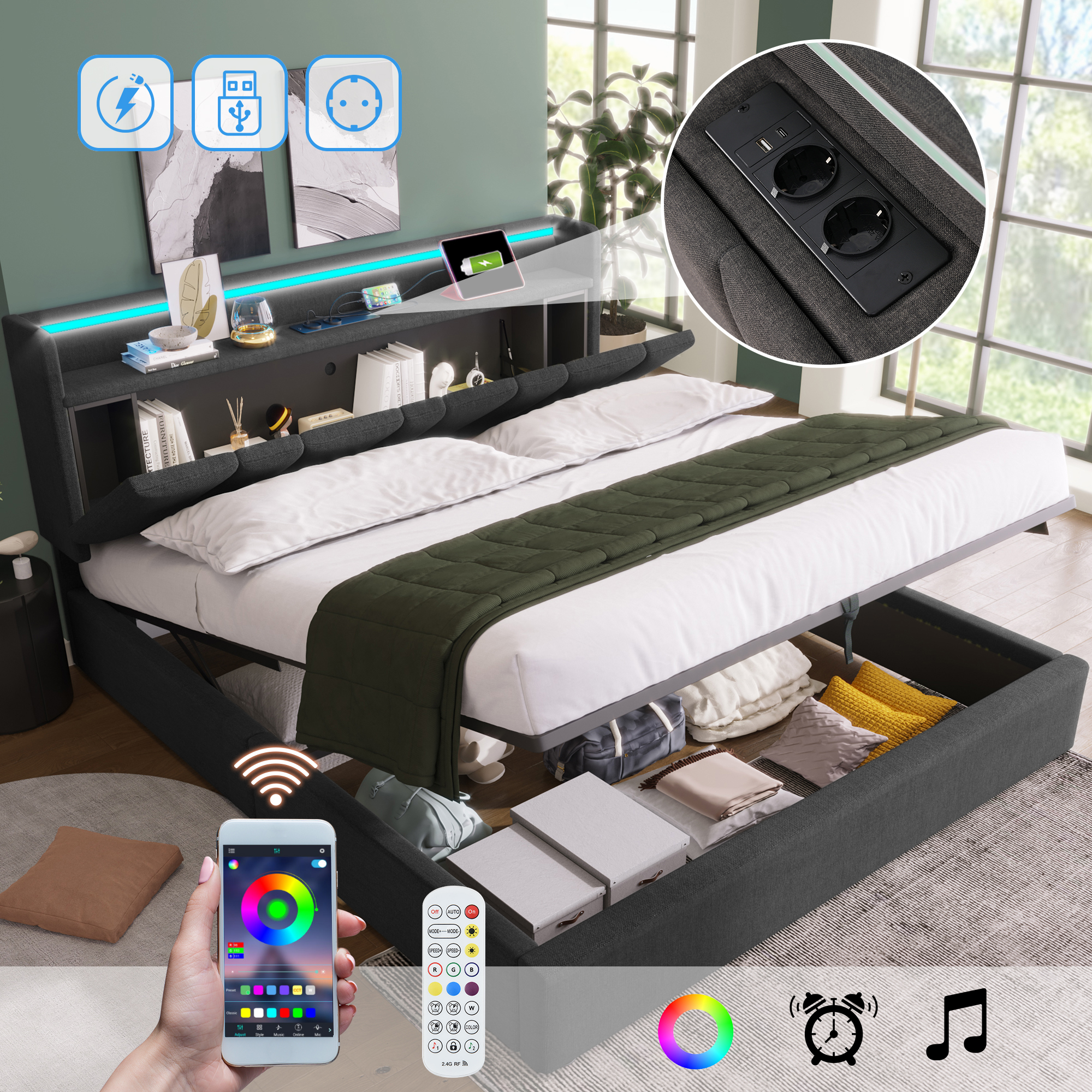 Polsterbett Doppelbett mit aufladen USB Ladefunkti