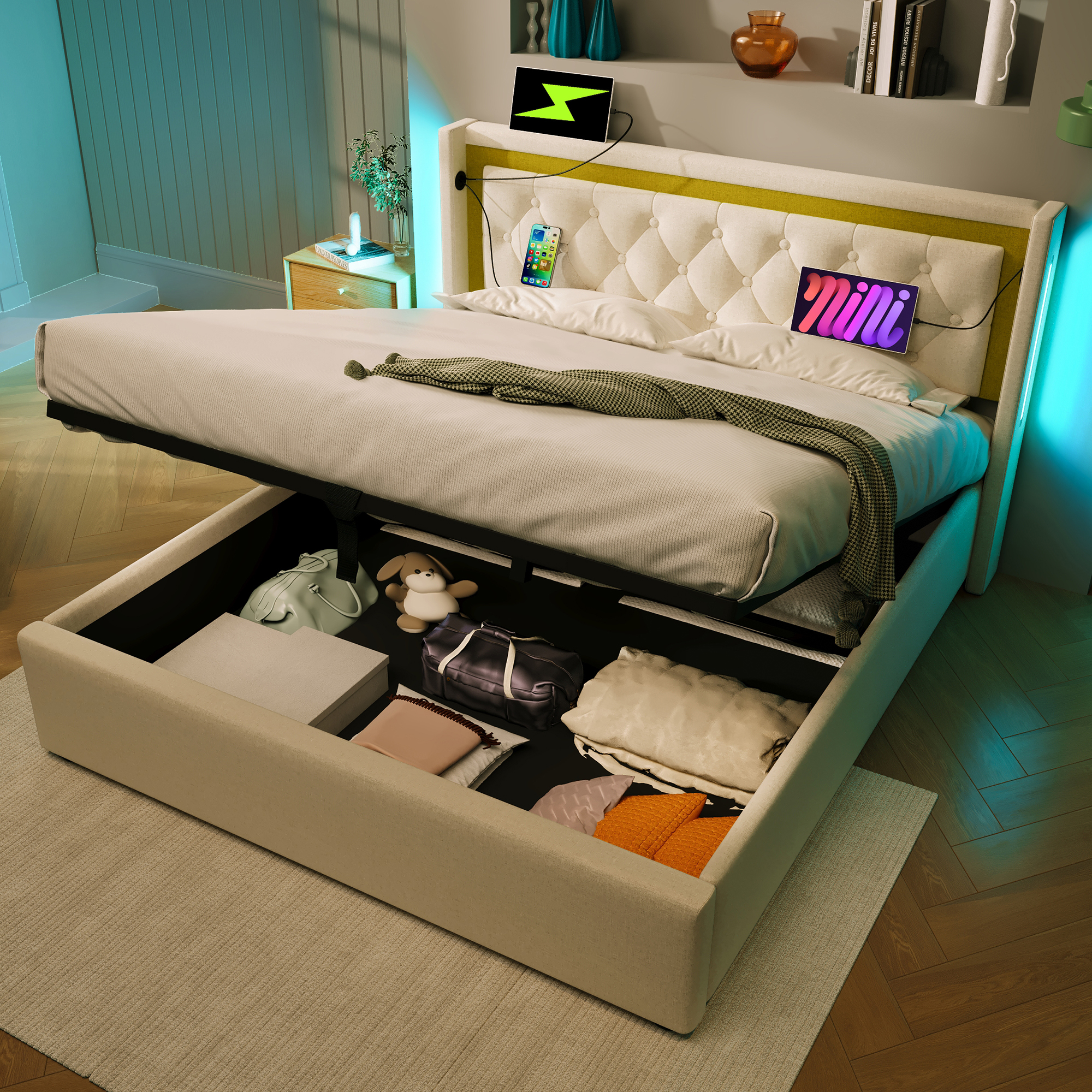 Polsterbett LED Doppelbett Stauraum Bettkasten mit