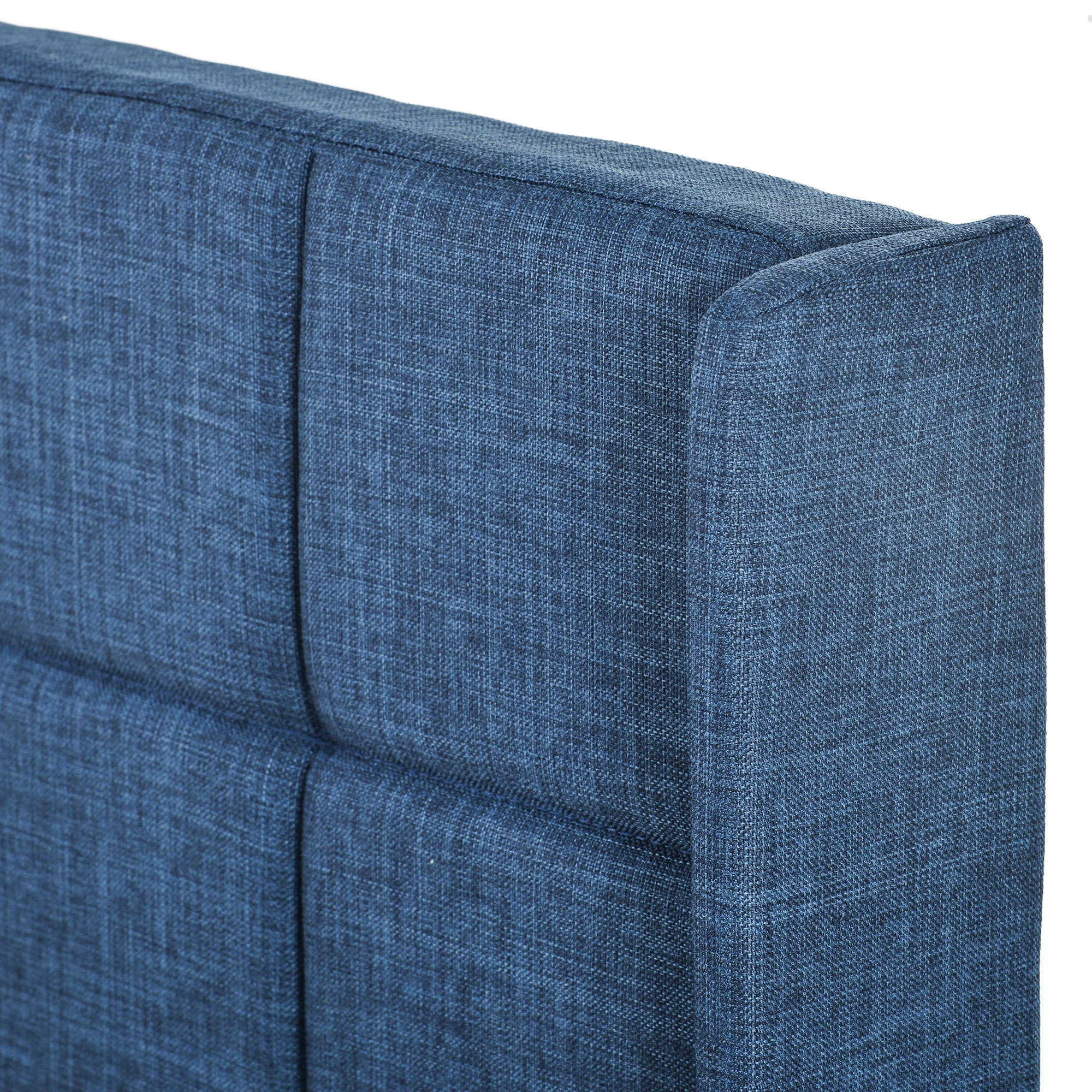 Lit rembourré classique en tissu bleu, tête de lit haute, pieds noirs, sommier à lattes bois inclus, design élégant intemporel, pour chambre, soutien confortable, lecture et repos, qualité durable - image 5