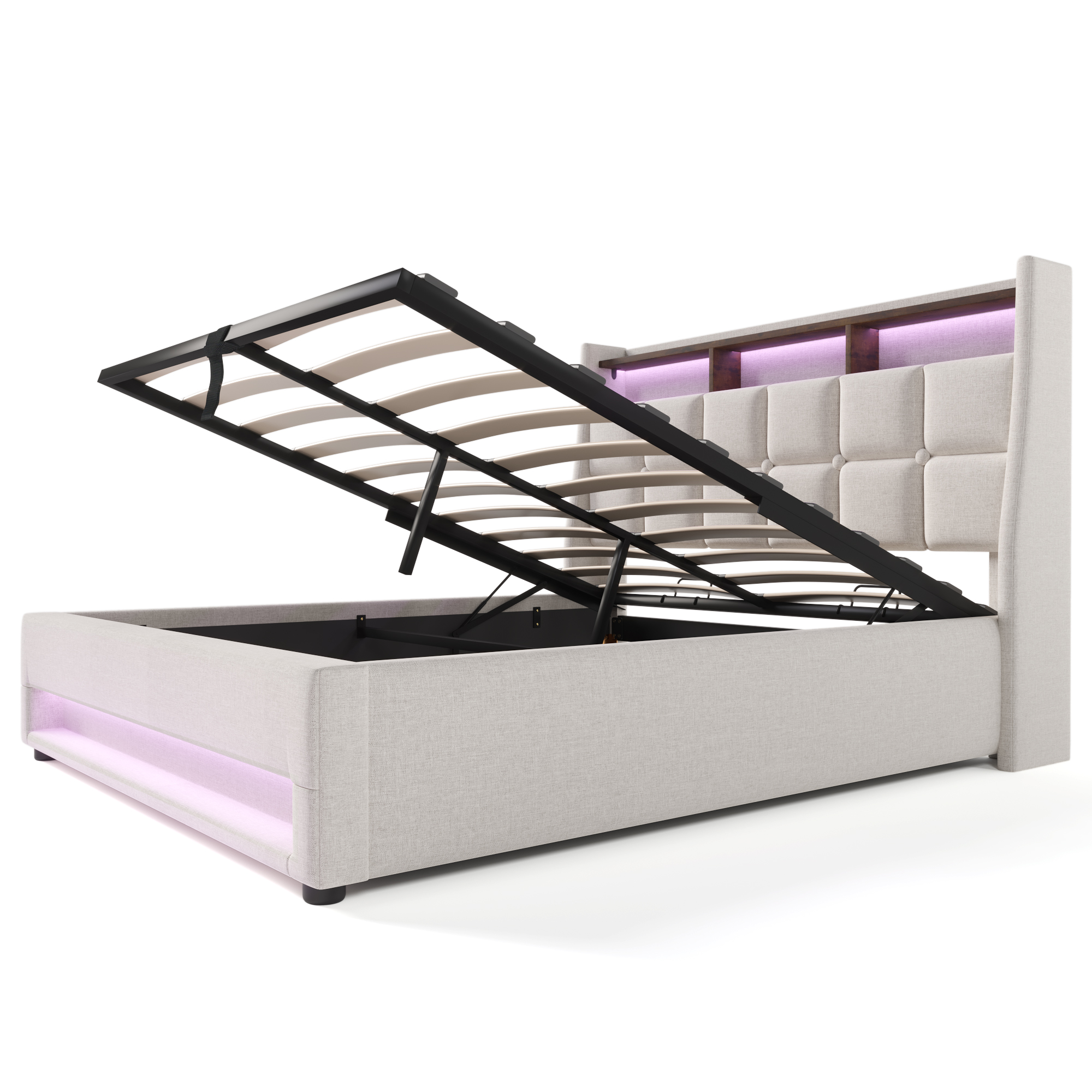 détail étagère de rangement sur la tête‑de‑lit