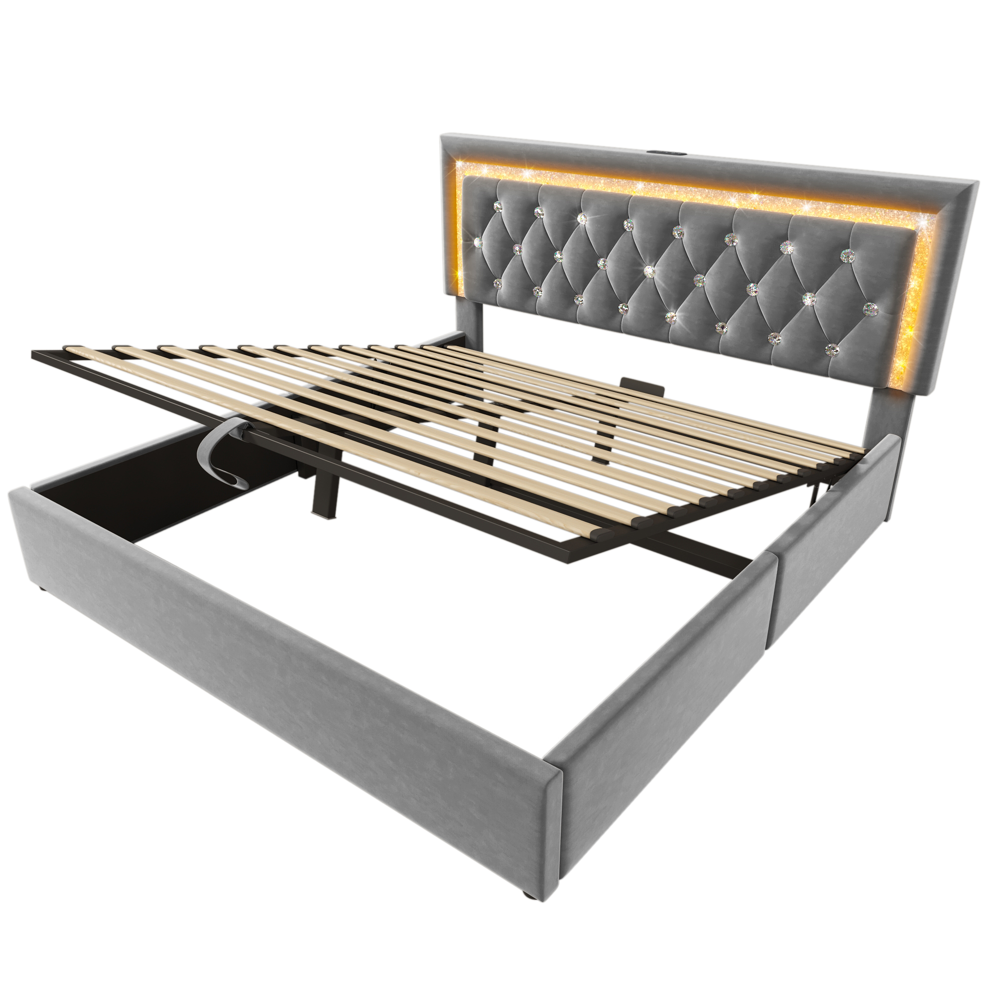 Polsterbett 140x200 cm Samt Doppelbett mit LED-Dia