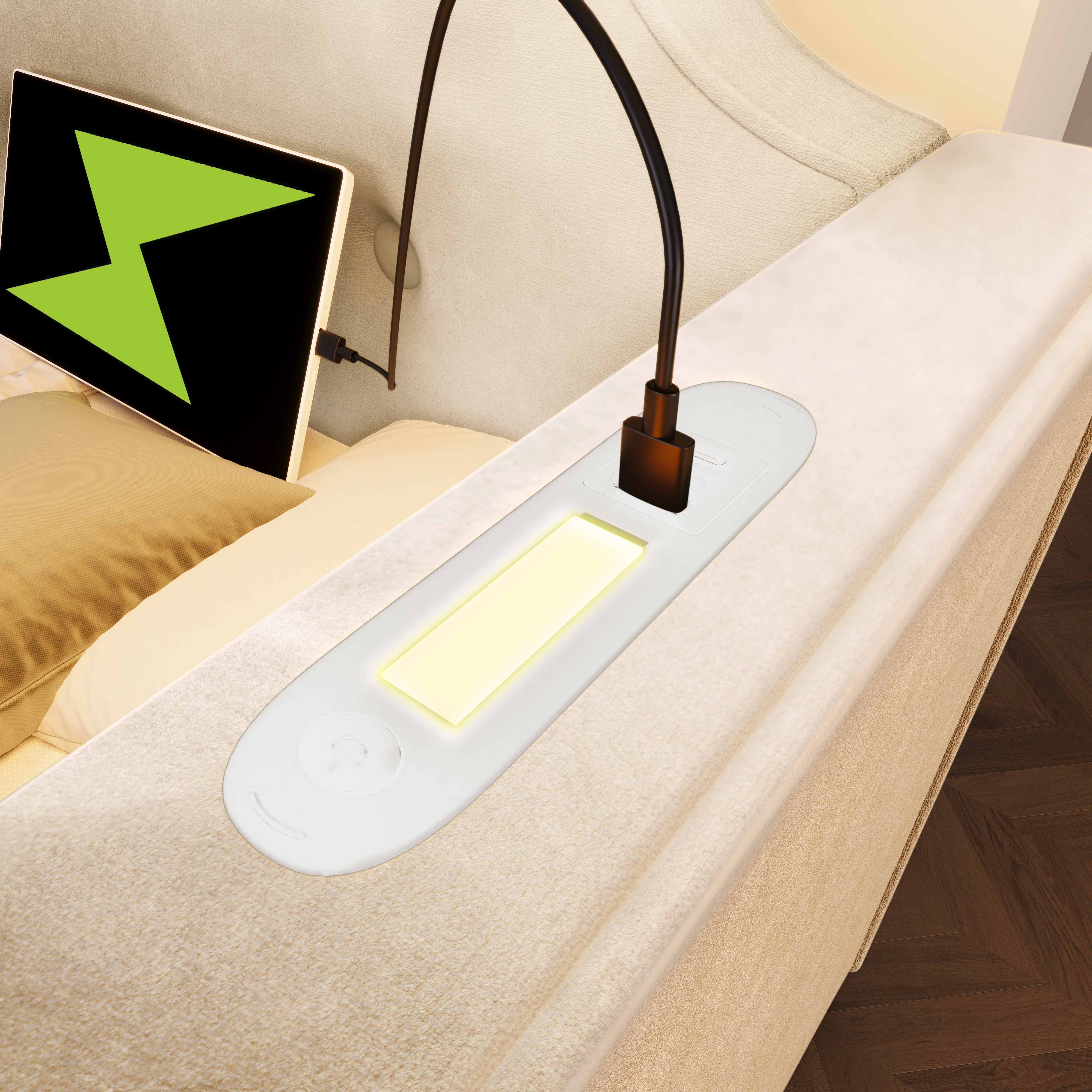 Lit enfant, ports USB, avec tiroirs, 90 x 200 cm, velours, beige - vue 6