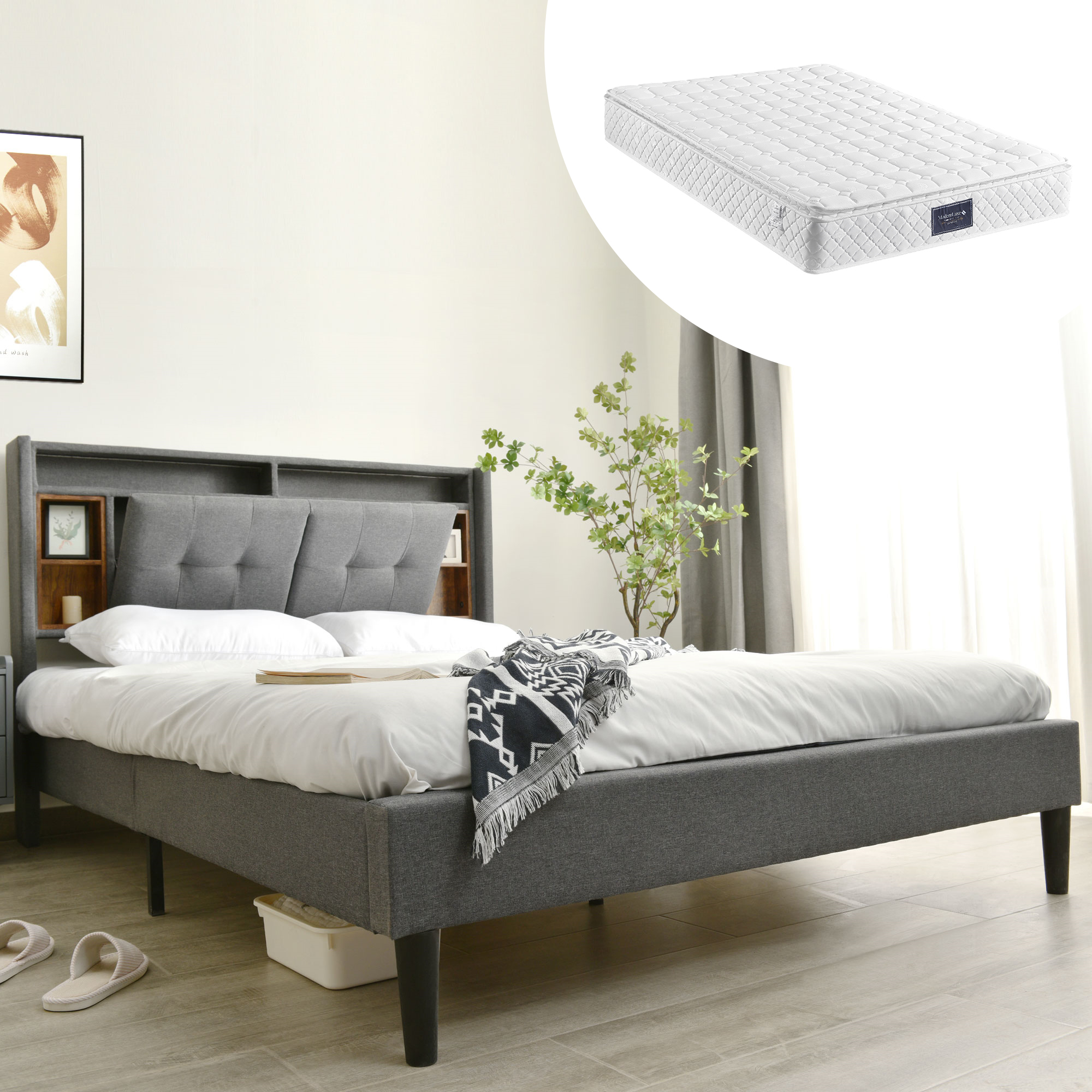 Polsterbett Doppelbett Stauraum-Kopfteil Bett mit 