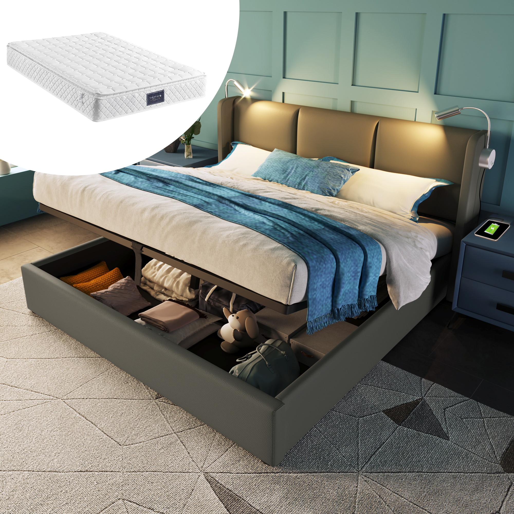 Polsterbett Doppelbett Stauraum Bettkasten Leselic