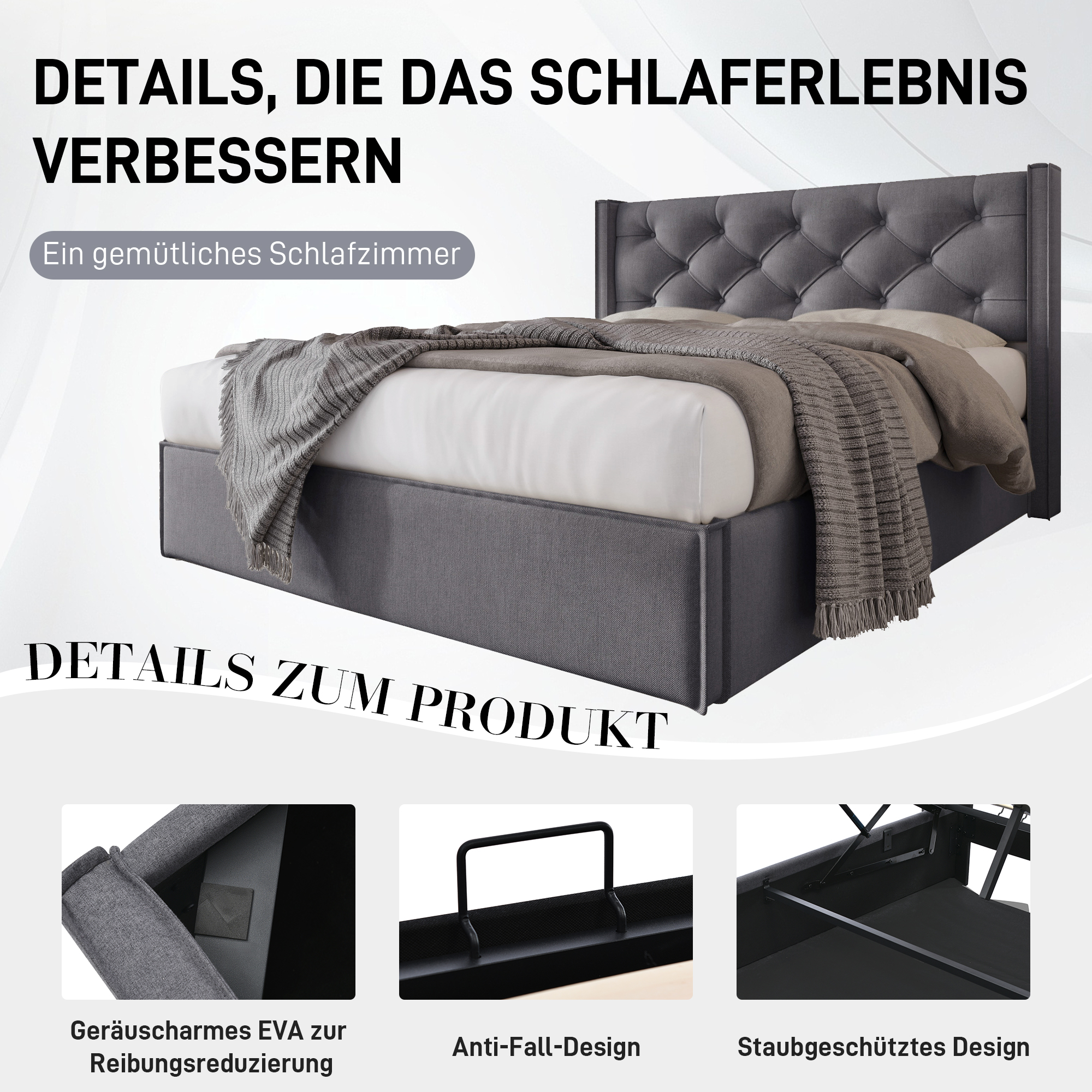 Hydraulisch Doppelbett Polsterbett 140x200cm,Bett 