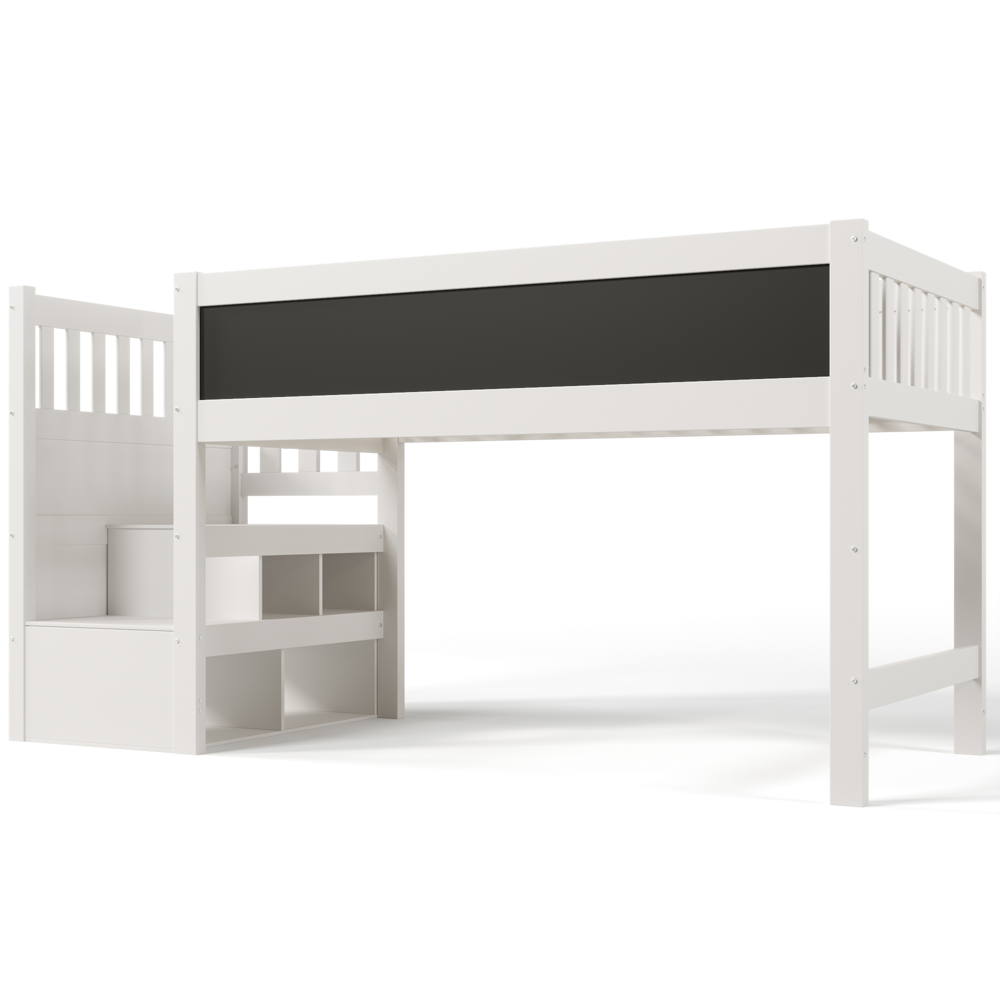 produit fini lit mezzanine bois avec escalier rangement et tableau