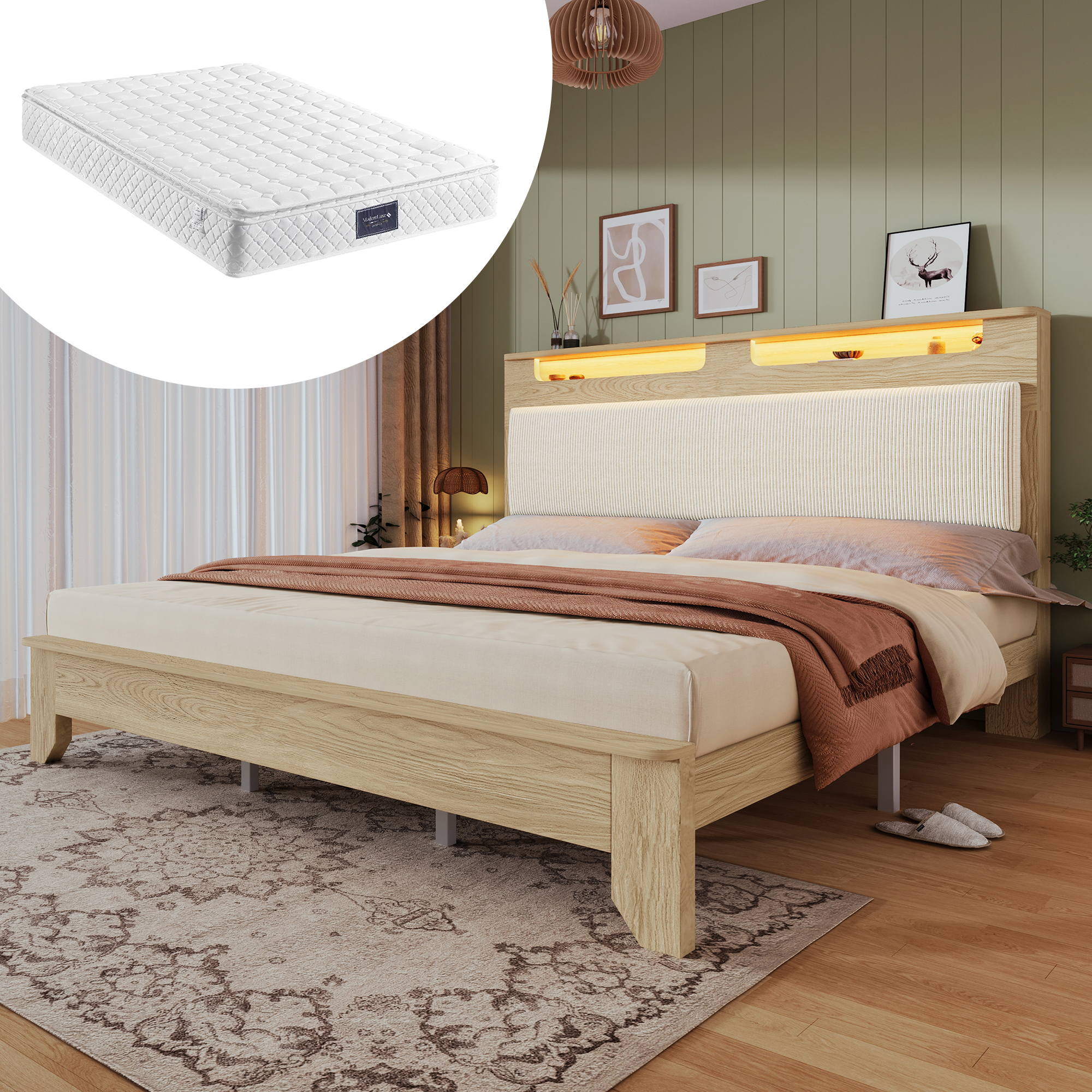 Doppelbett Holzbett 140×200cm, Kopfteil mit Staura