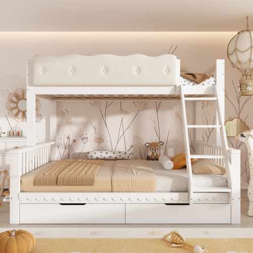 Lit superposé enfant blanc avec barrière fleurie