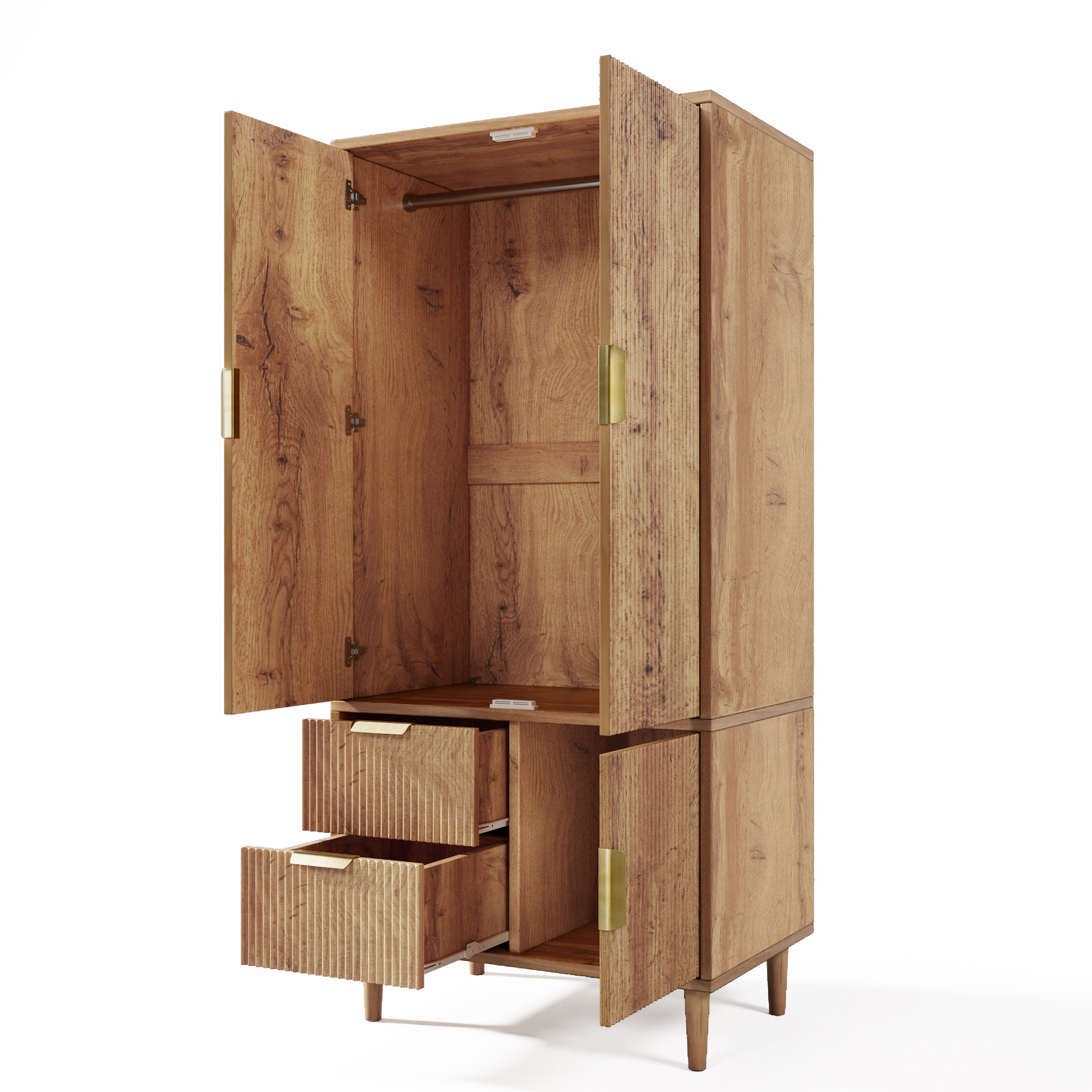 Armoire dressing effet chêne naturel 3 portes