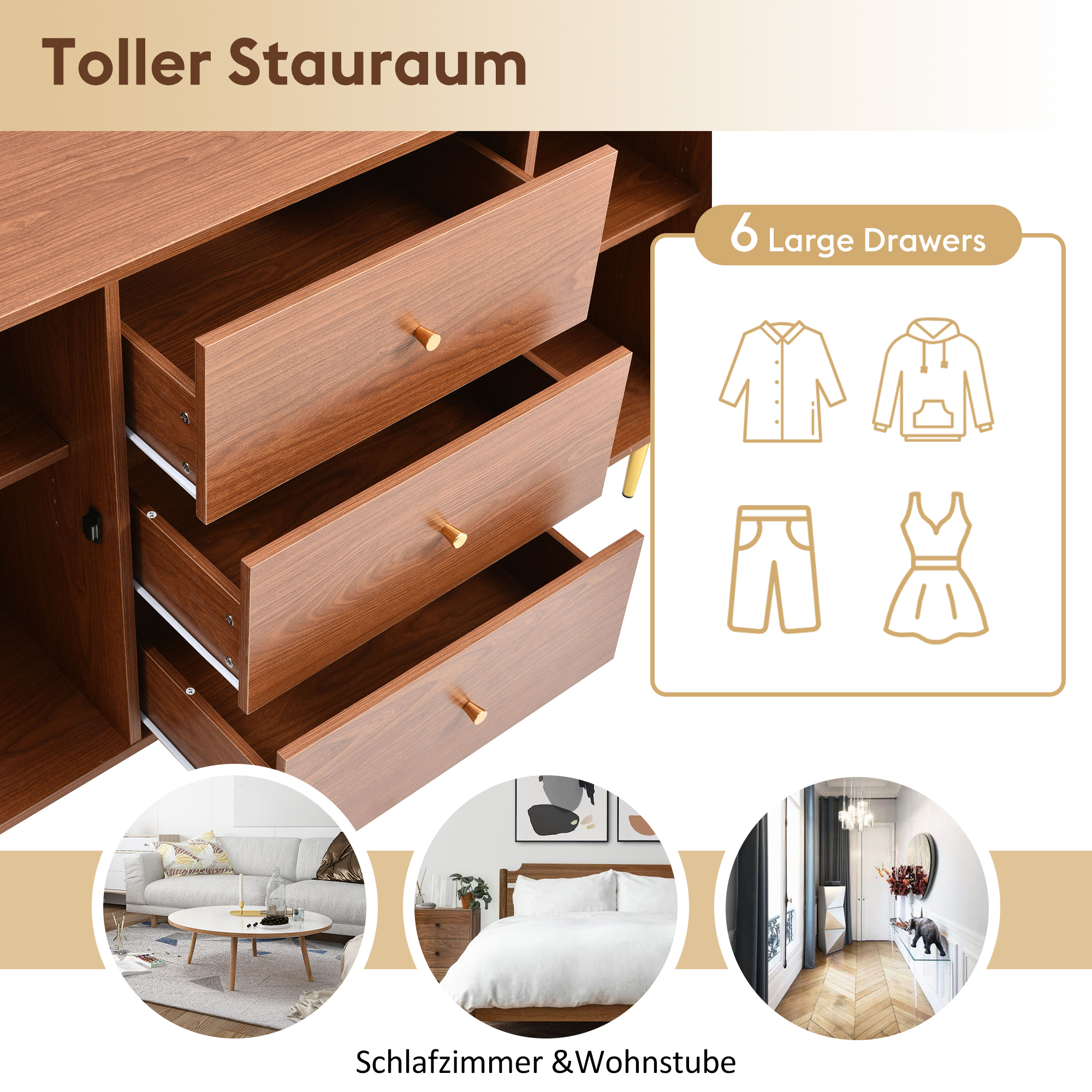poignées dorées apportent une touche élégante pour la chambre à coucher