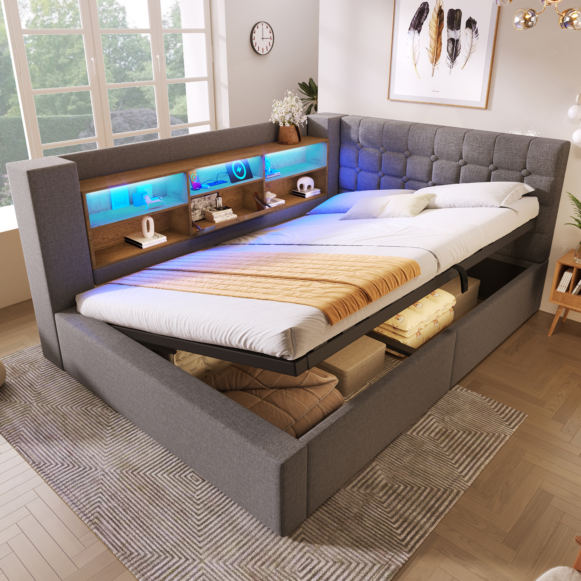 Polsterbett 140x190 cm Doppelbett mit LED-Beleucht