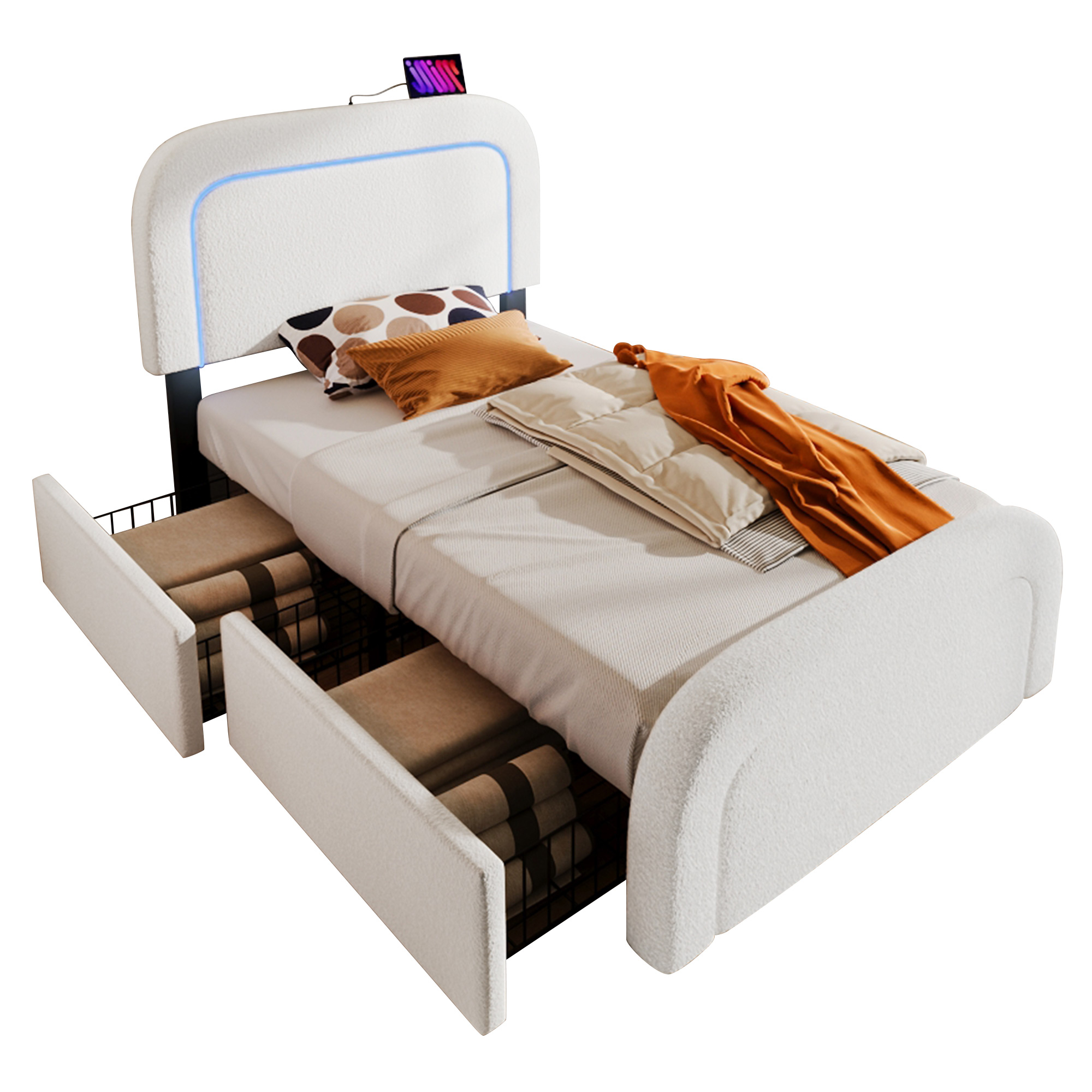 Bettgestell mit USB Typ C Ladefunktion LED-Beleuch