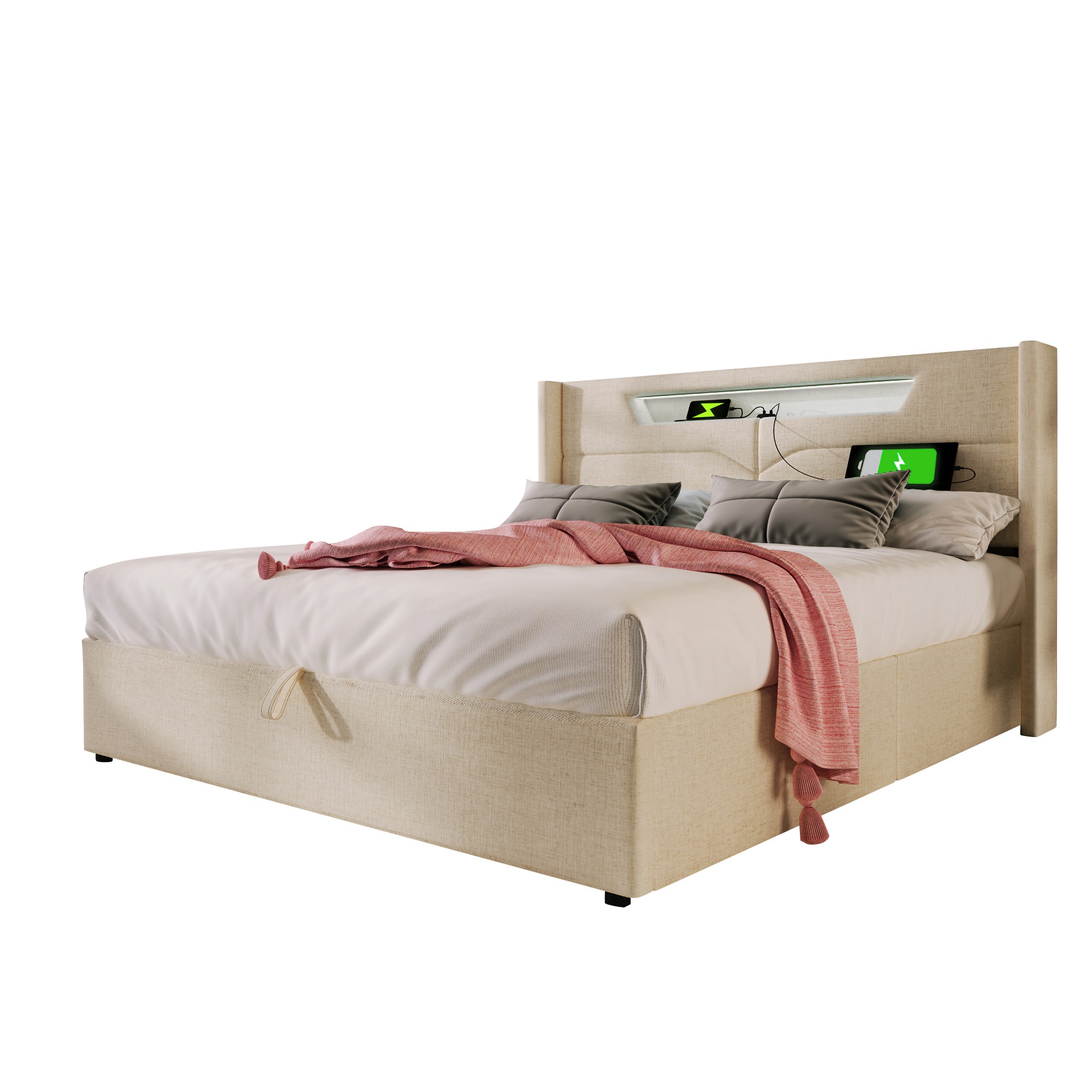 Polsterbett LED Doppelbett mit USB Typ C Ladefunkt