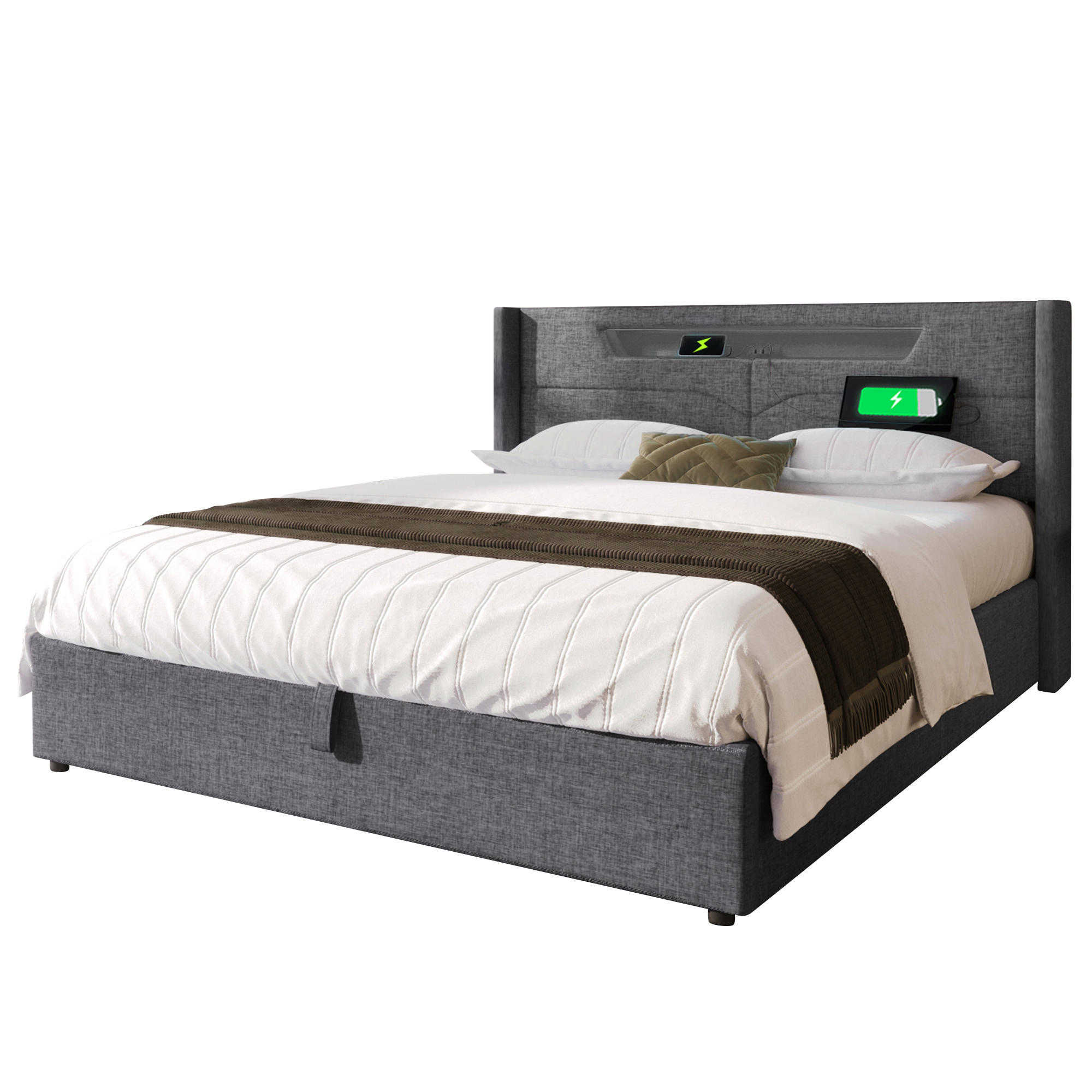 Polsterbett LED Doppelbett mit USB Typ C Ladefunkt