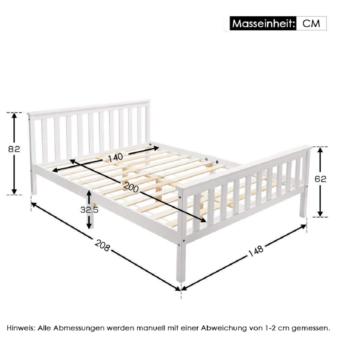 Doppelbett Holzbett 140 x 200 cm Massivholzbett mi