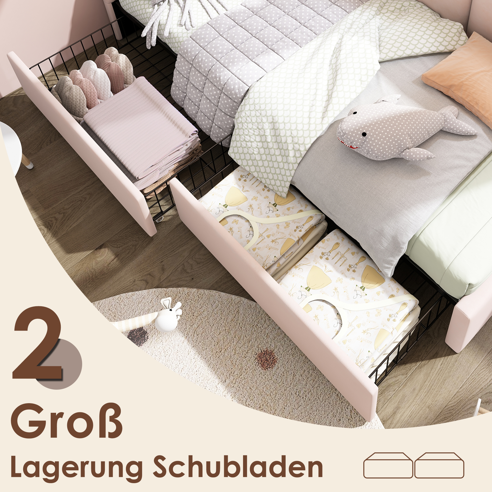 Polsterbett Einzelbett mit Schubladen Stauraumbett