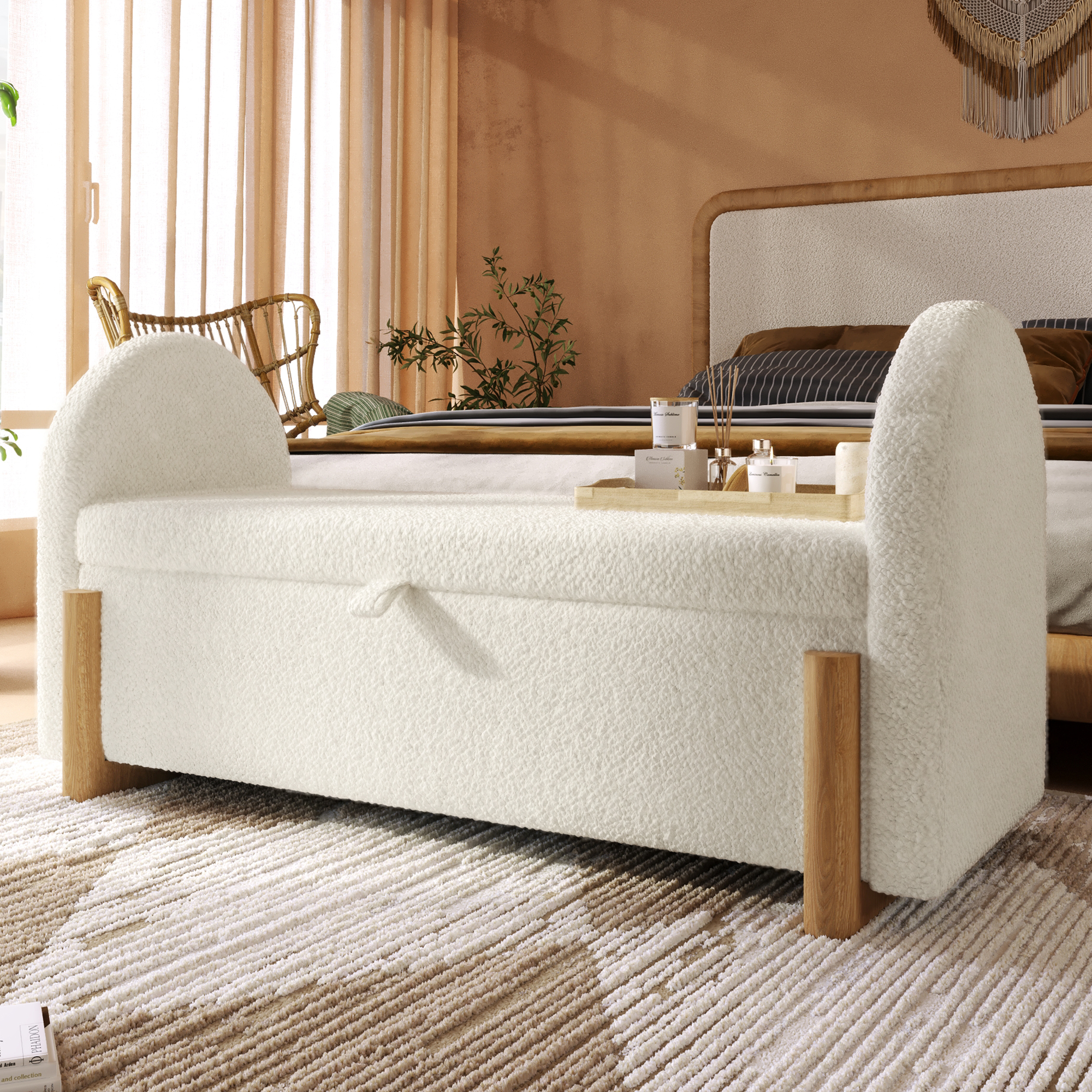 grand espace de rangement sous l’assise pour couvertures oreillers linge