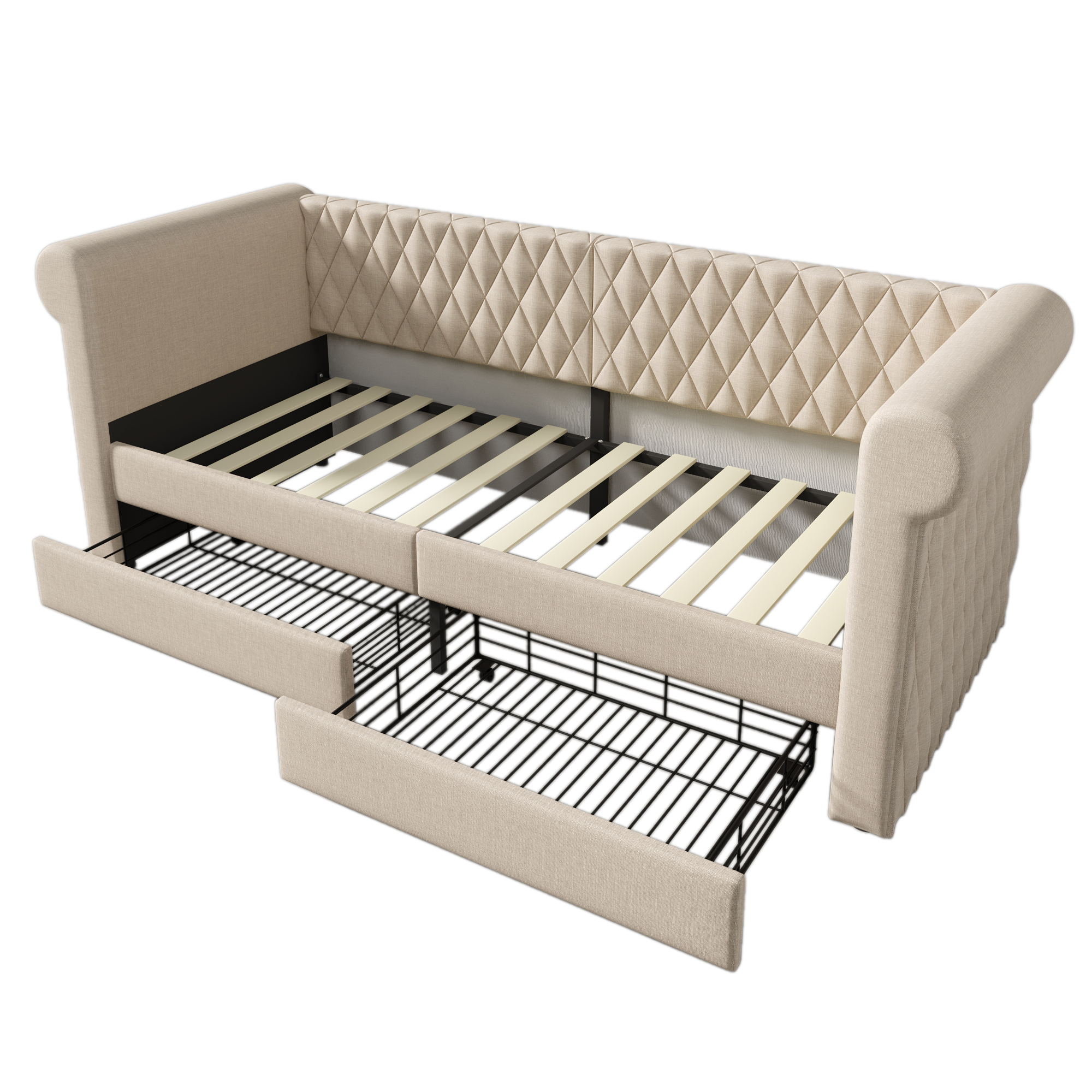 Lit gigogne 90 x 200 cm avec LED, lin, Beige - vue complémentaire