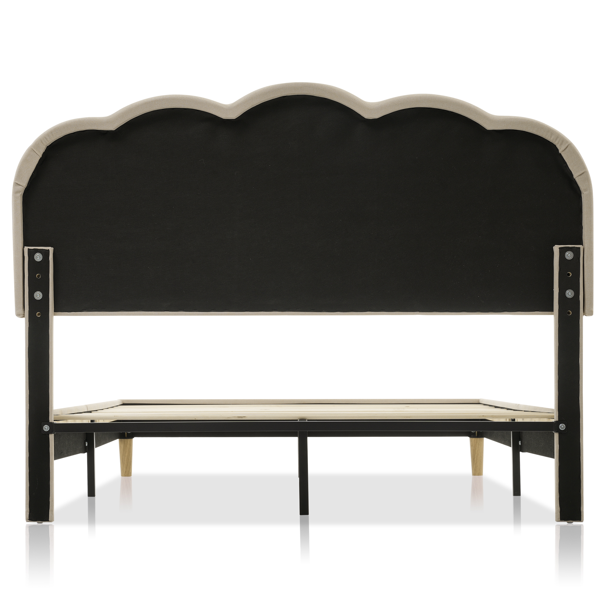 Lit avec tête de lit forme bouffée beige, LED ambiance, hauteur réglable, pour chambre, lumière douce enveloppante, atmosphère chaleureuse, design élégant, couleur beige polyvalente, confort et style moderne - image 12