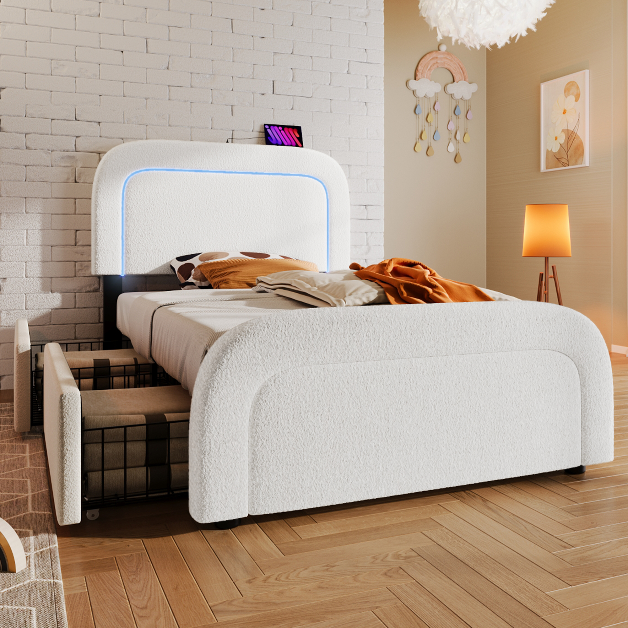 Bettgestell mit USB Typ C Ladefunktion LED-Beleuch
