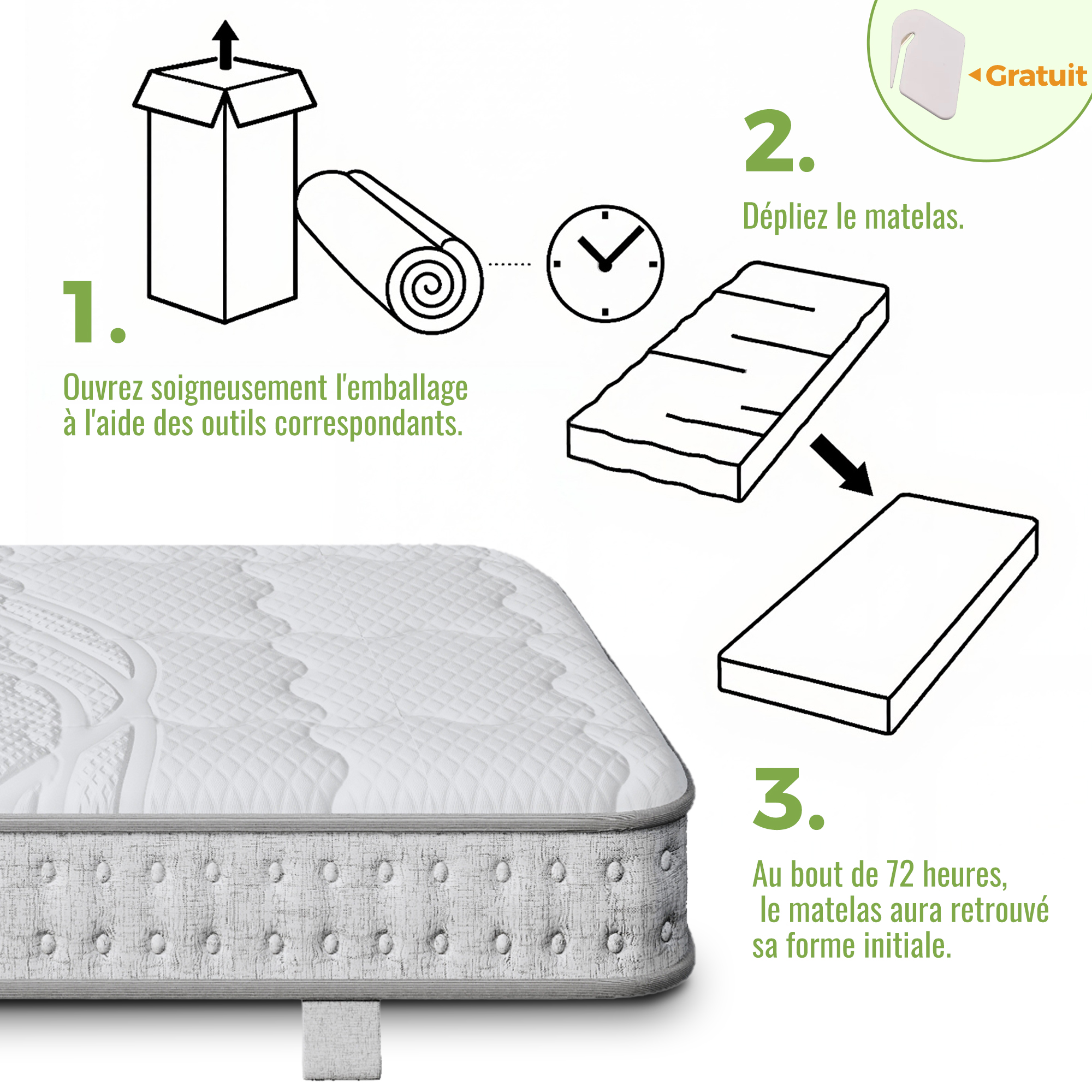 Matelas, 90 x 190 cm, 15 cm d’épaisseur, fermeté H3, 7 zones de confort, ressorts ensachés, mousse de confort, certification OEKO-TEX, polyester, blanc - vue 6