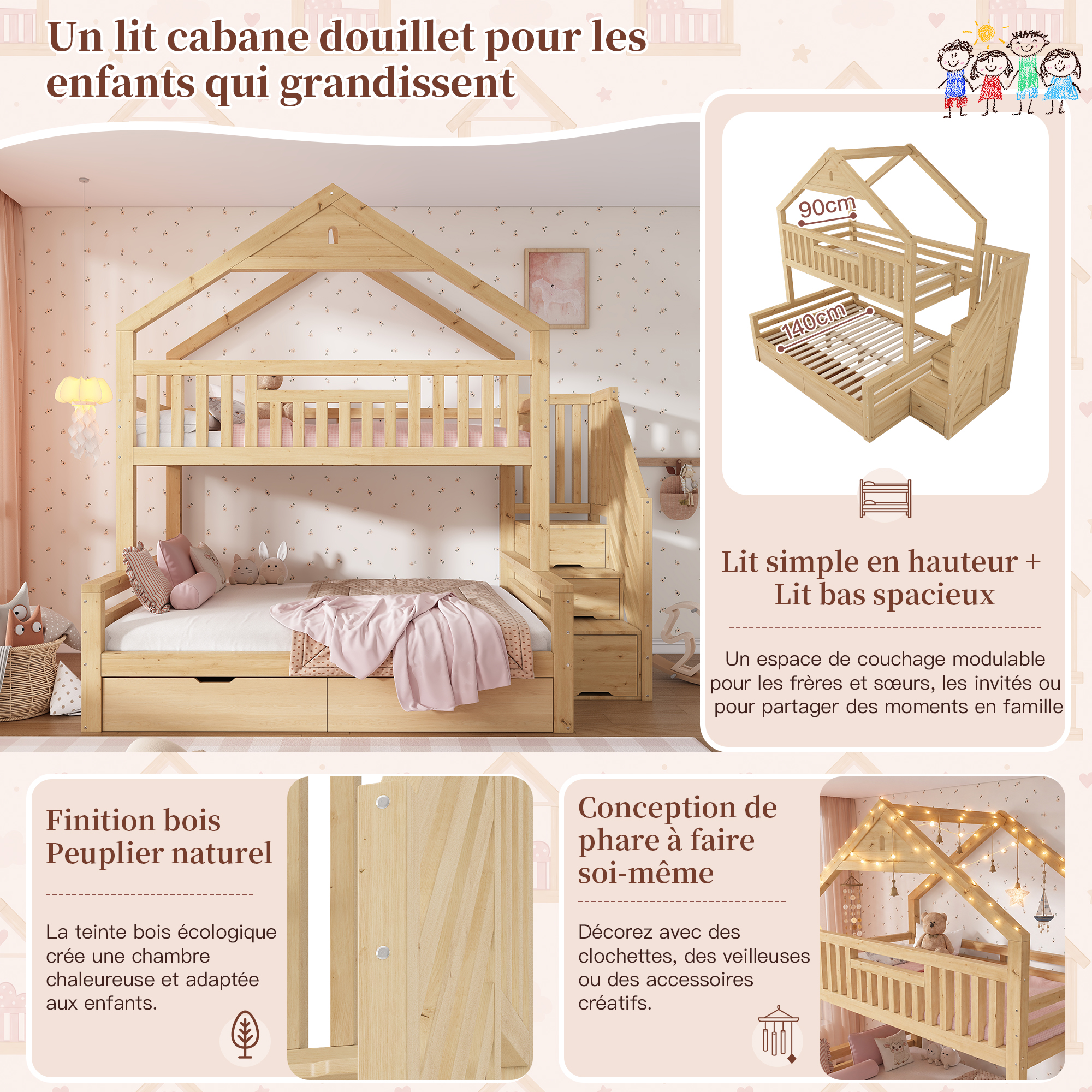 Deux tiroirs rangement lit enfant