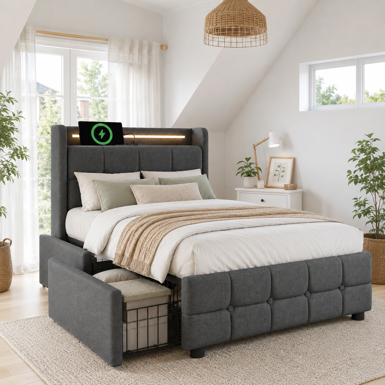 Polsterbett mit aufladen USB Ladefunktion Kopfteil