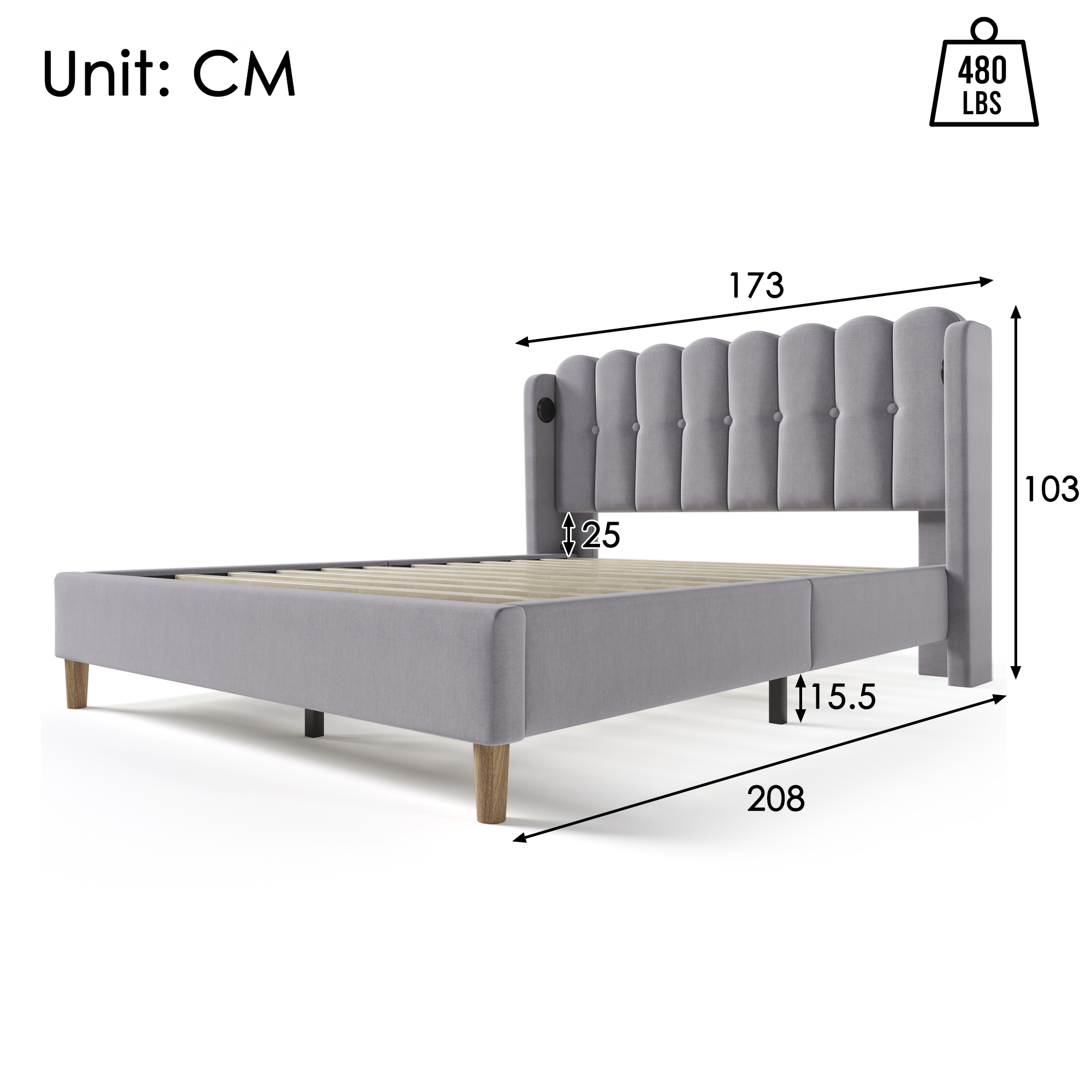 Polsterbett  Doppelbett  mit USB Typ C Ladefunktio
