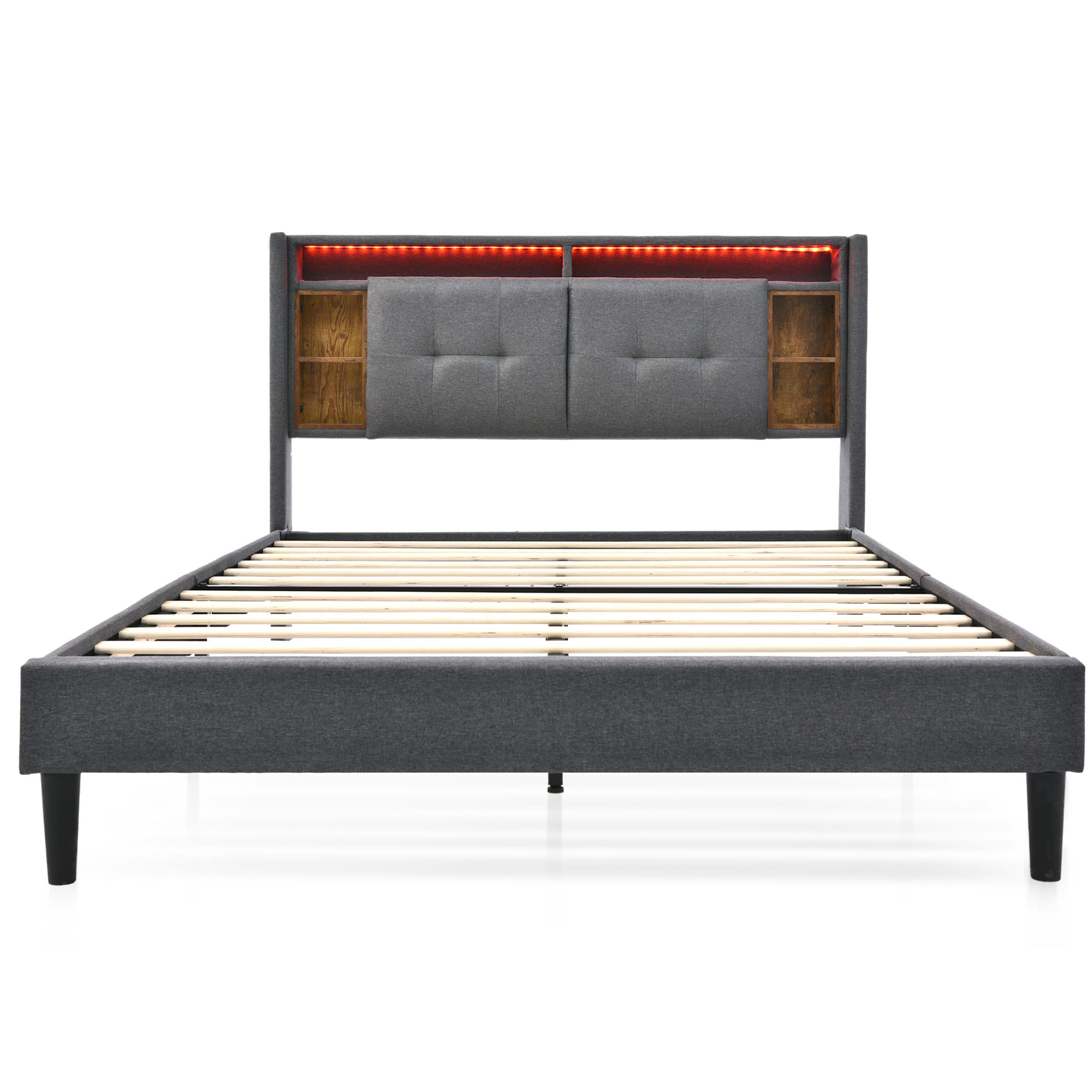 Polsterbett Doppelbett Stauraum-Kopfteil Bett mit 