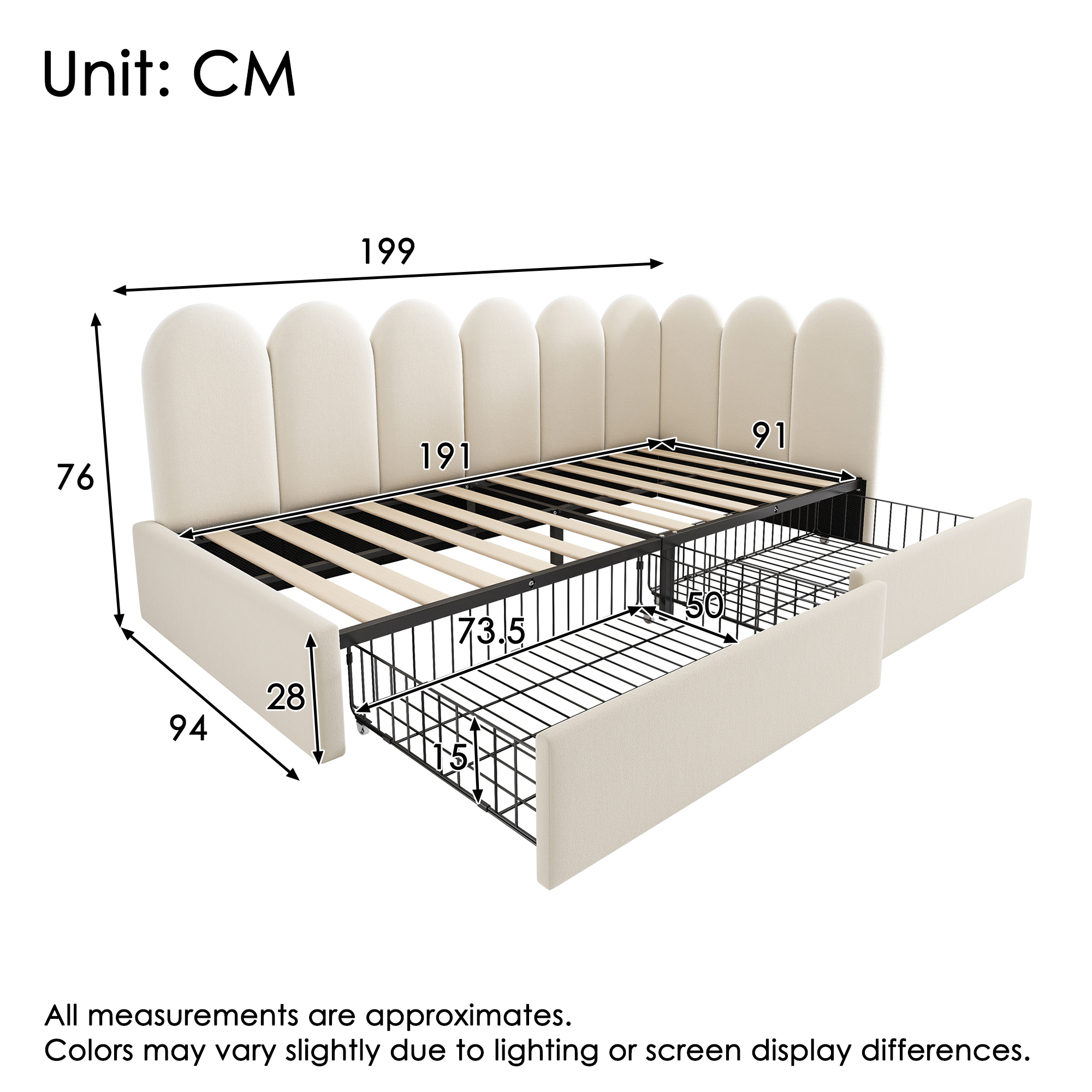 Dimensions banquette lit 90x190cm