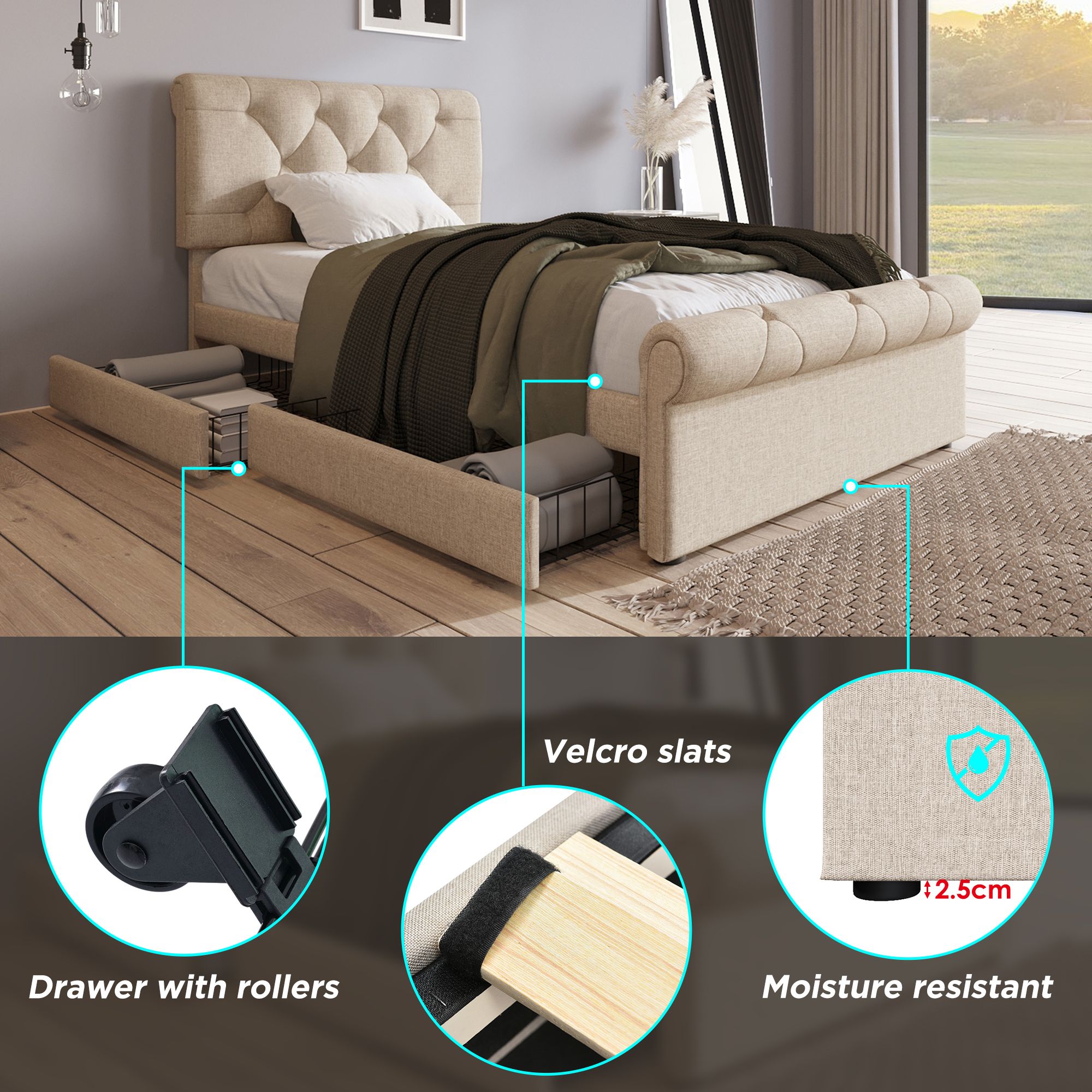 (=891112AAN) Einzelbett Polsterbett 90x200cm, Bett