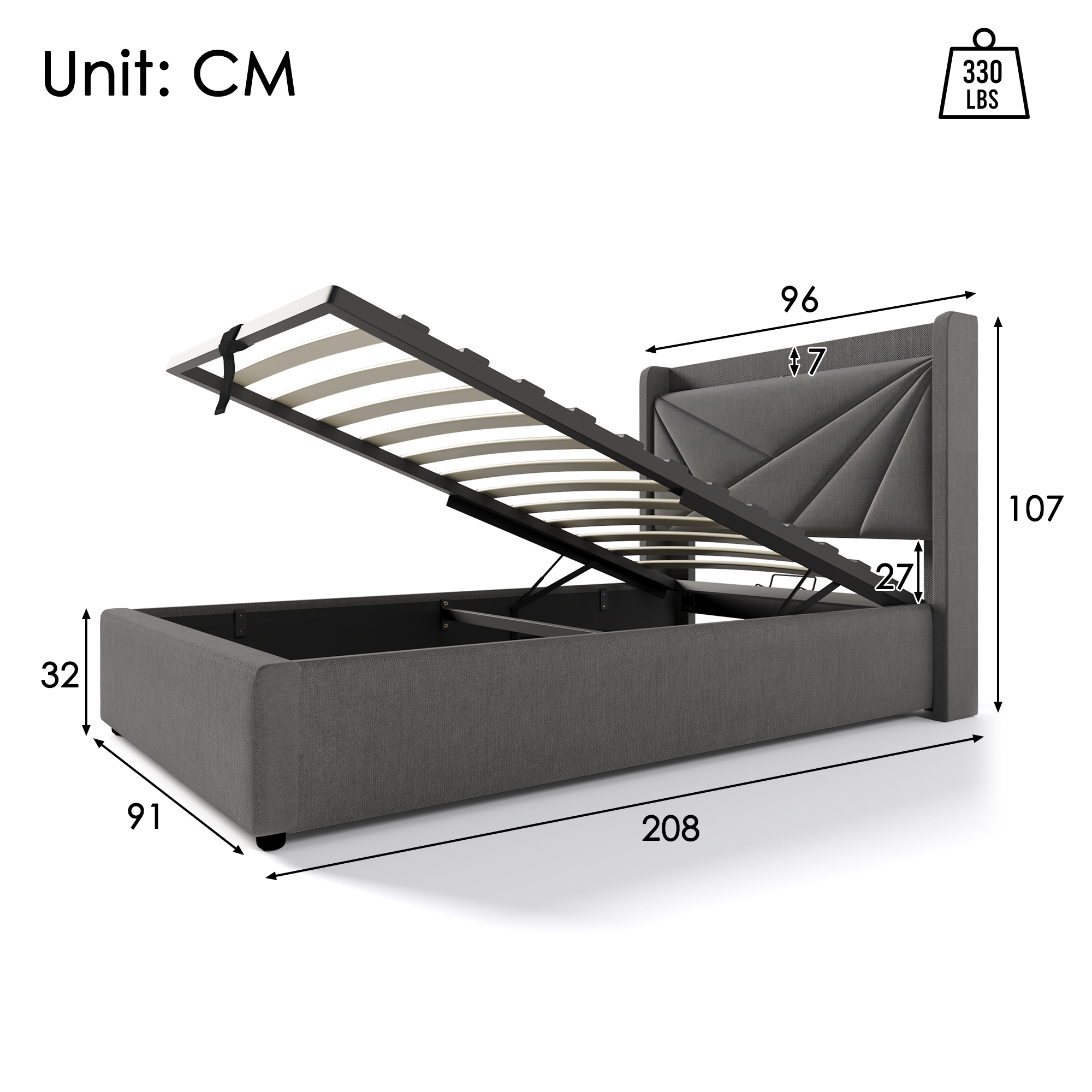 Polsterbett Einzelbett Stauraum Bettkasten mit USB