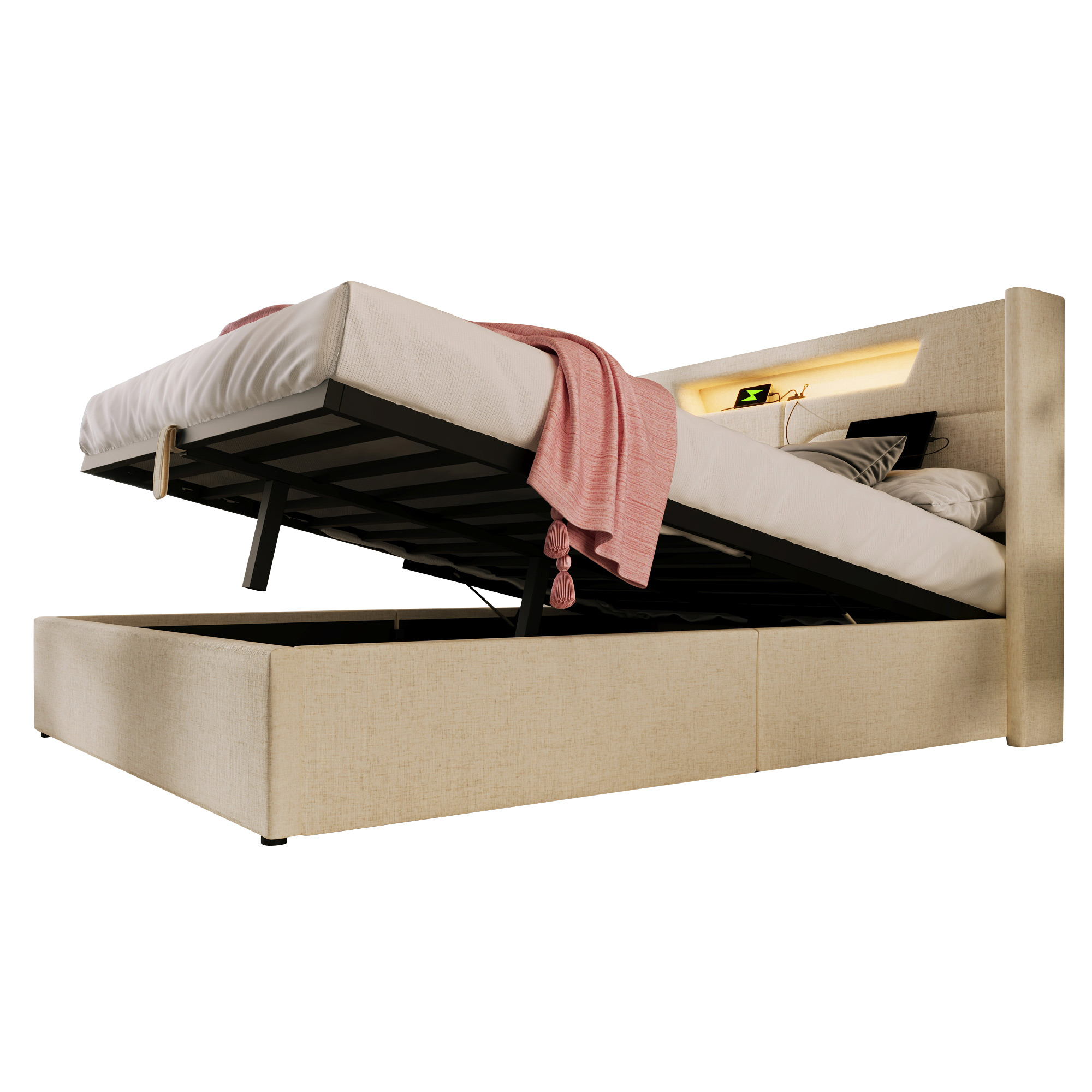 Polsterbett LED Doppelbett mit USB Typ C Ladefunkt