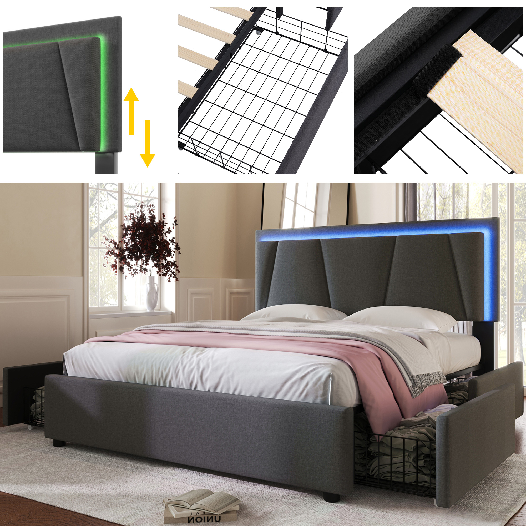 (=808182AAG)Polsterbett mit LED-Beleuchtung und 4 