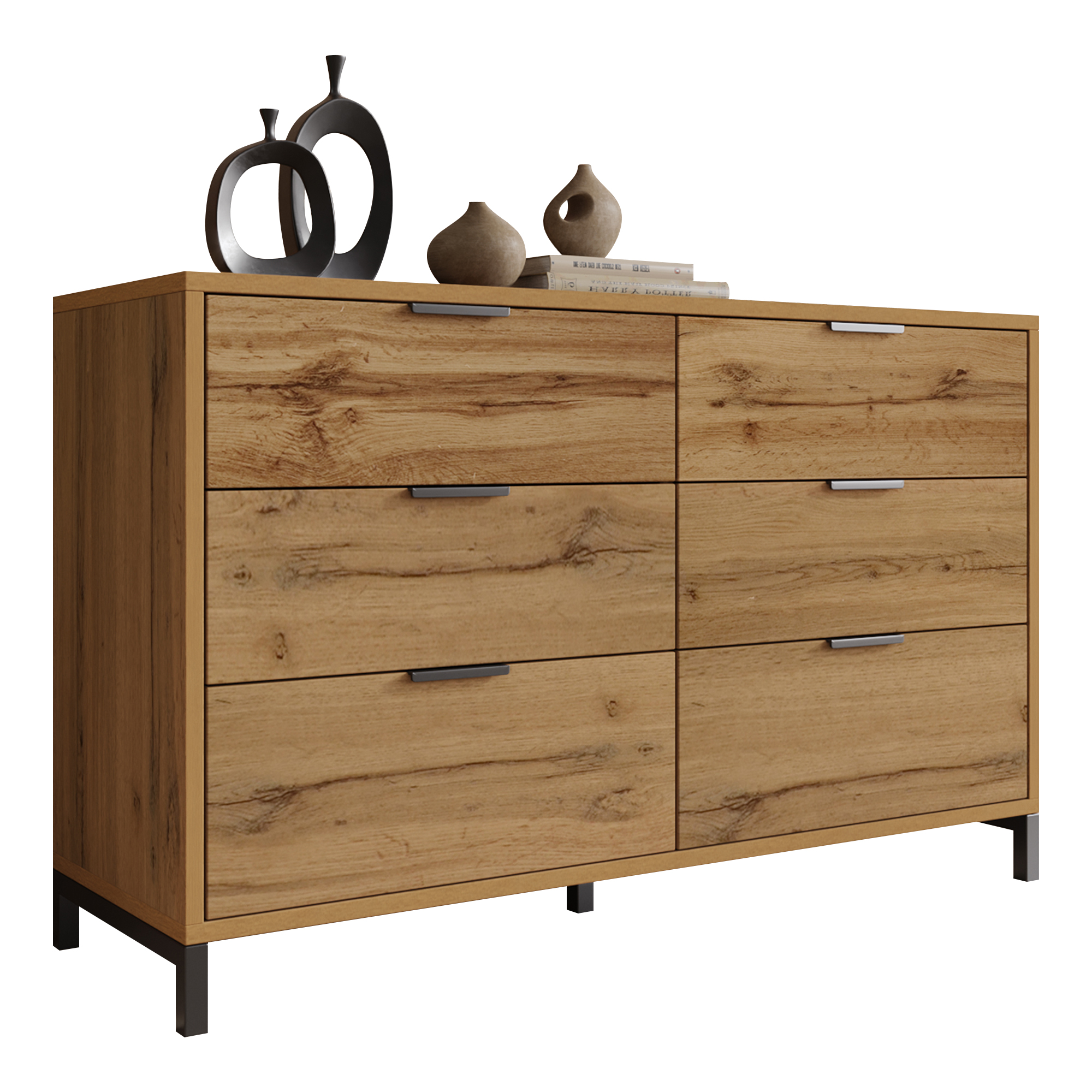 Commode, avec tiroirs, 120 x 40 x 76 cm, panneaux de particules, chêne - vue 3