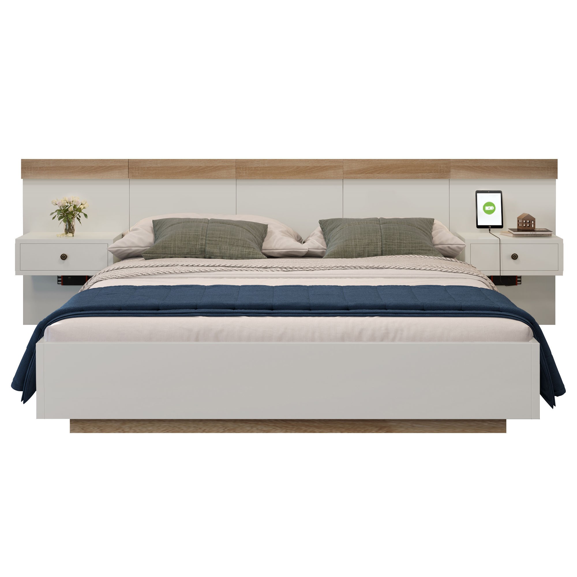 Doppelbett Bettanlage mit 2 LED Nachtkommoden& USB