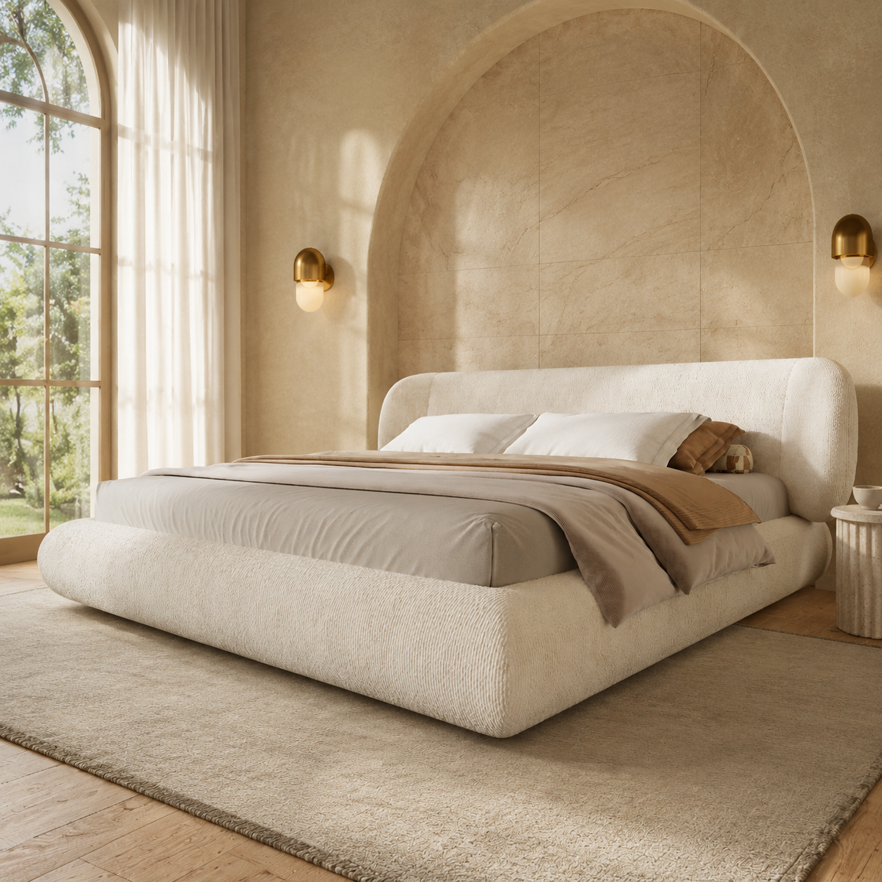 Lit rembourré en chenille Beige - vue 4