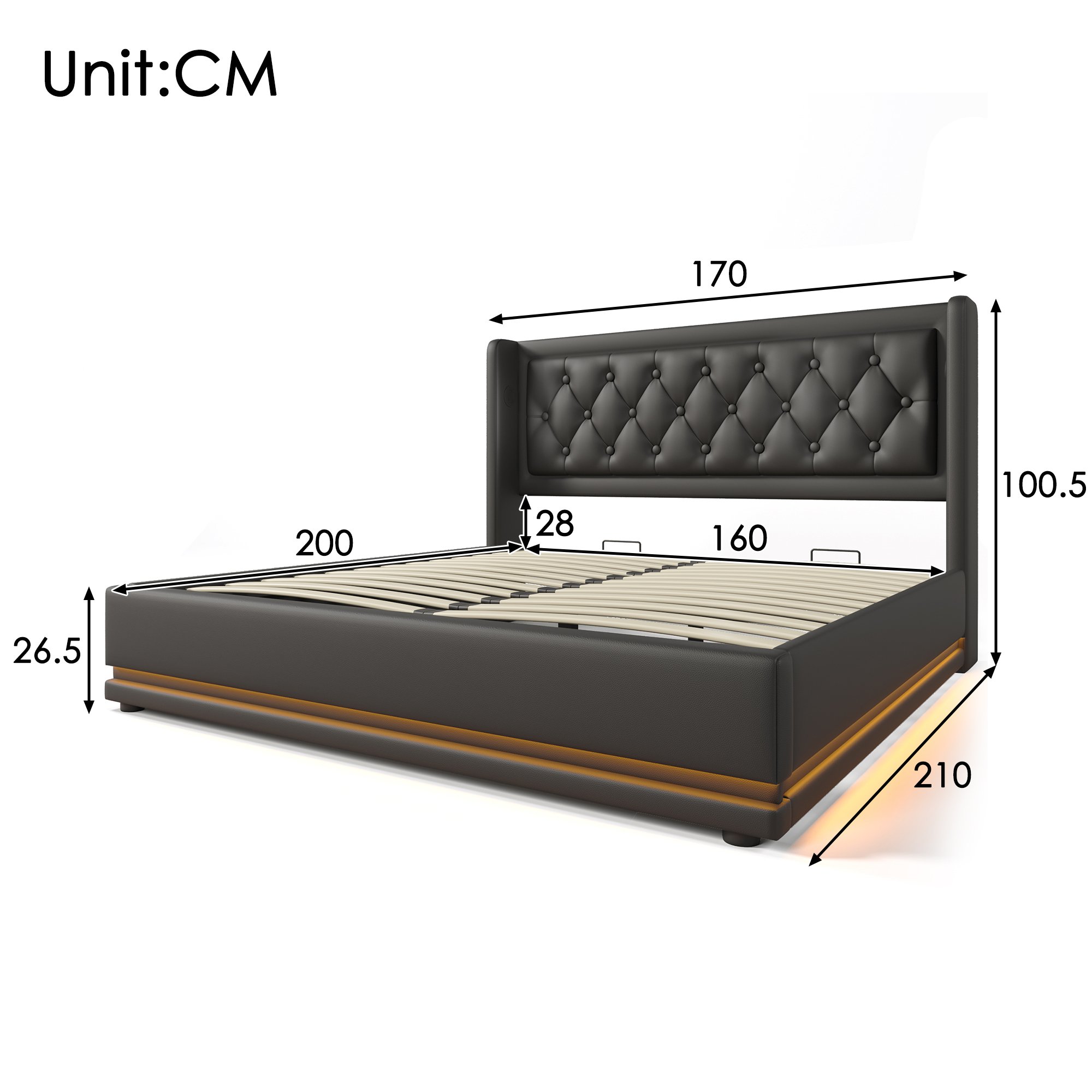 Polsterbett Doppelbett 160*200 cm,Schwarz PU-Mater
