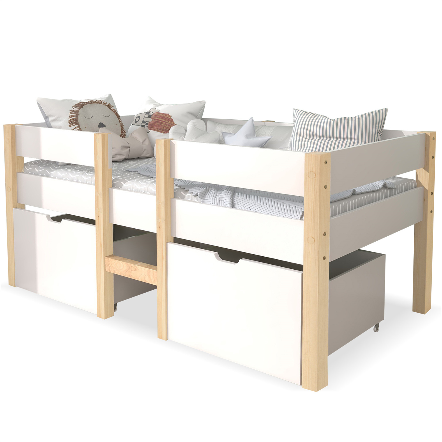 Bett Kinderbett mit Schublade und Rausfallschutz, 