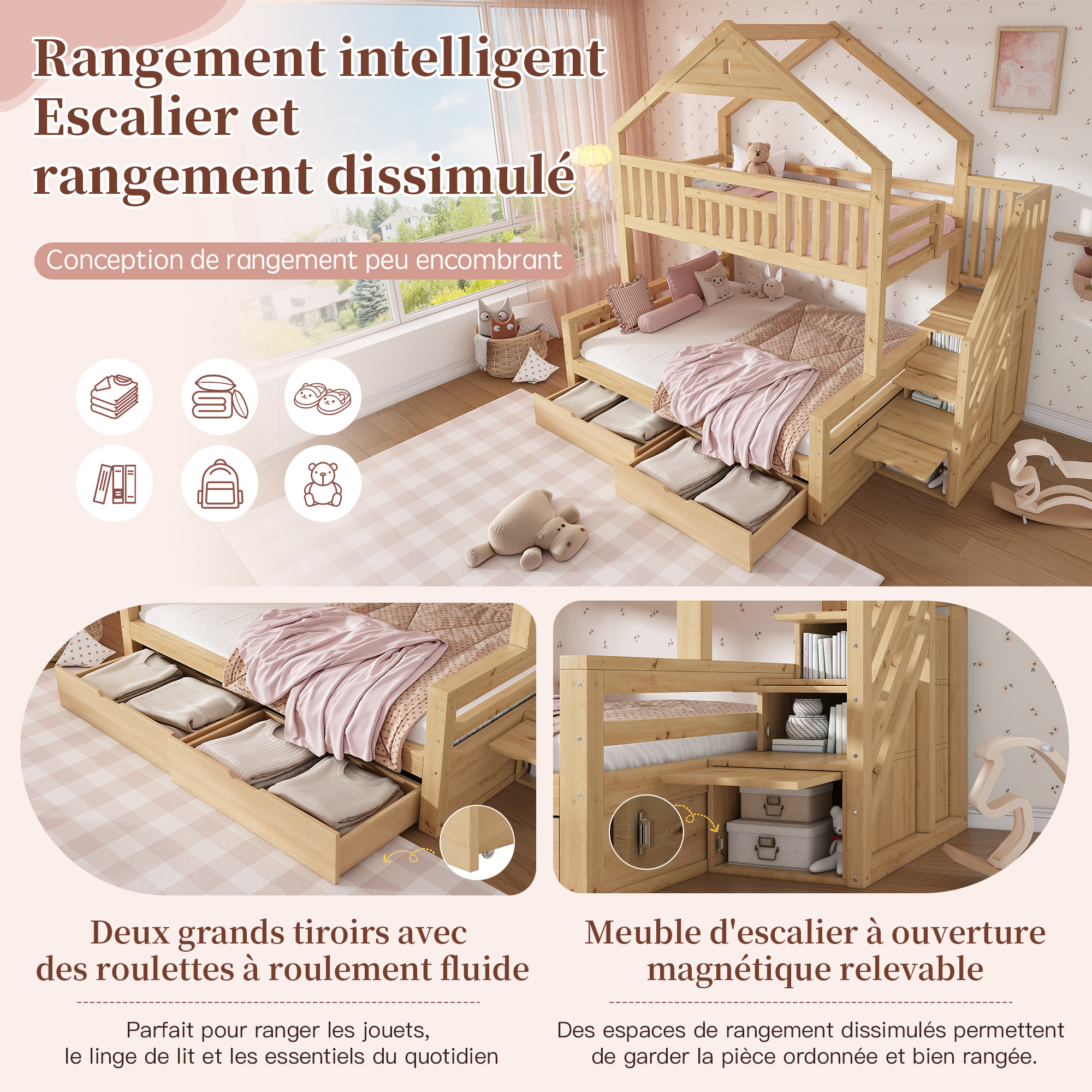 Escalier rangement lit superposé enfant