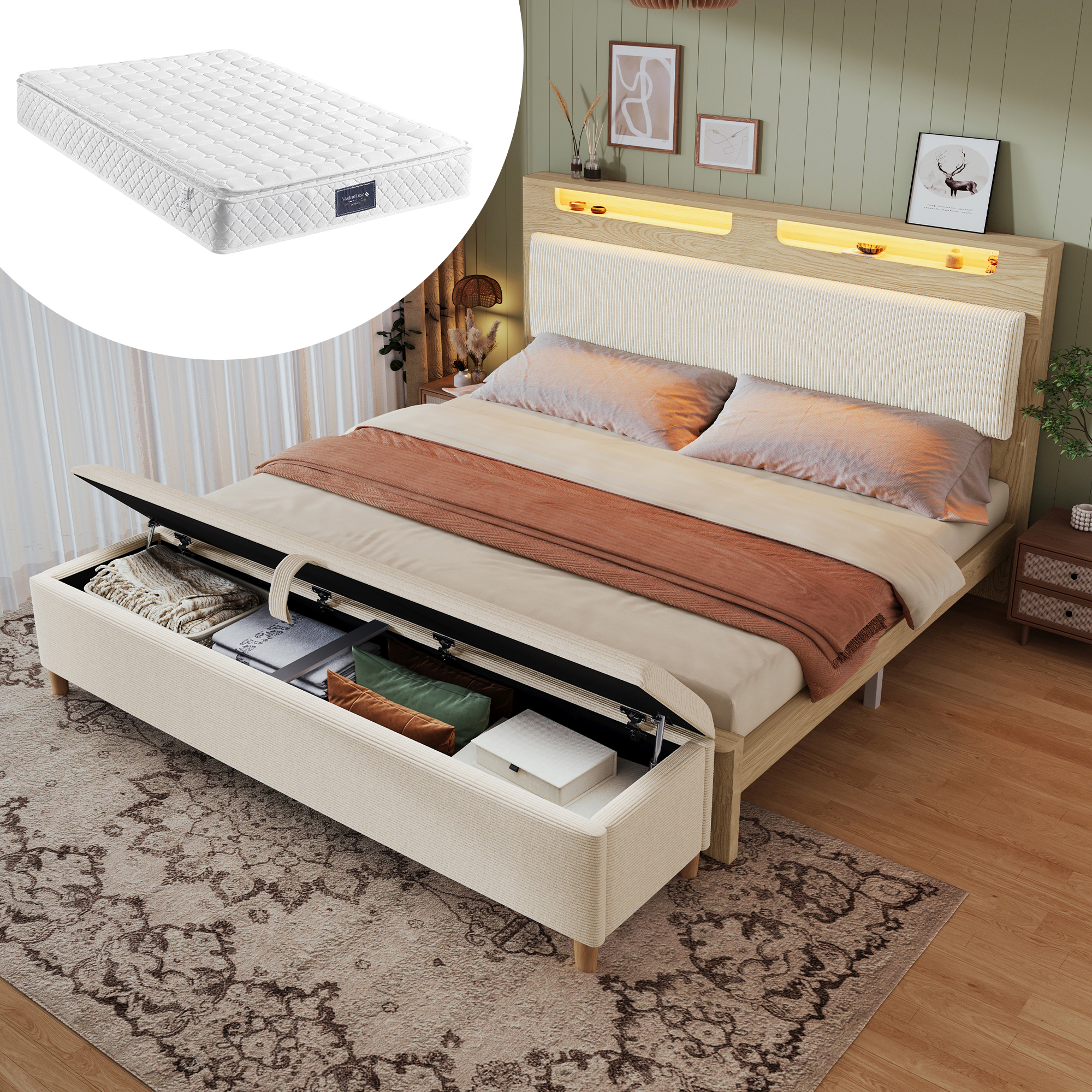 Doppelbett Holzbett 140×200cm mit Bettbank, Kopfte