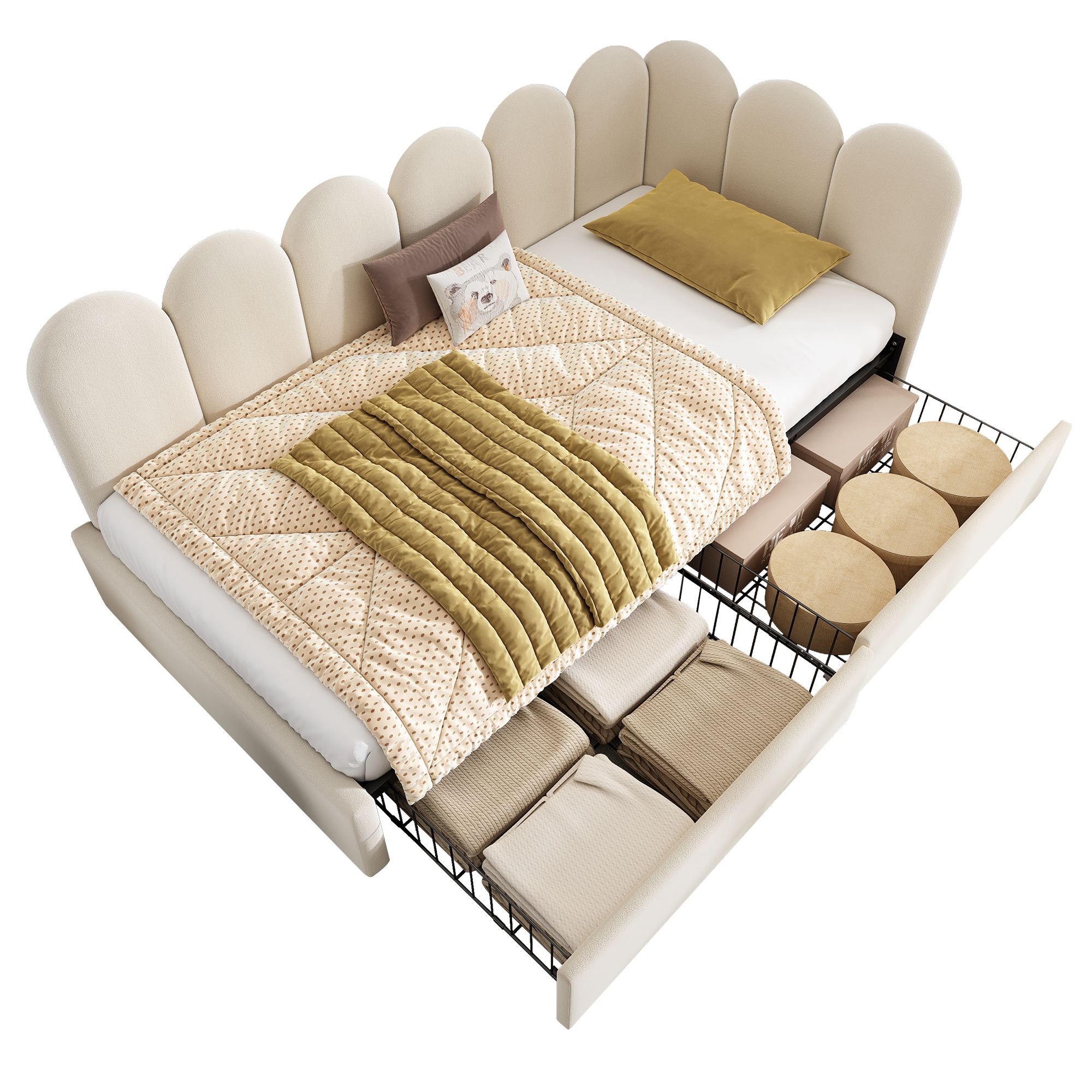 Banquette lit velours beige design