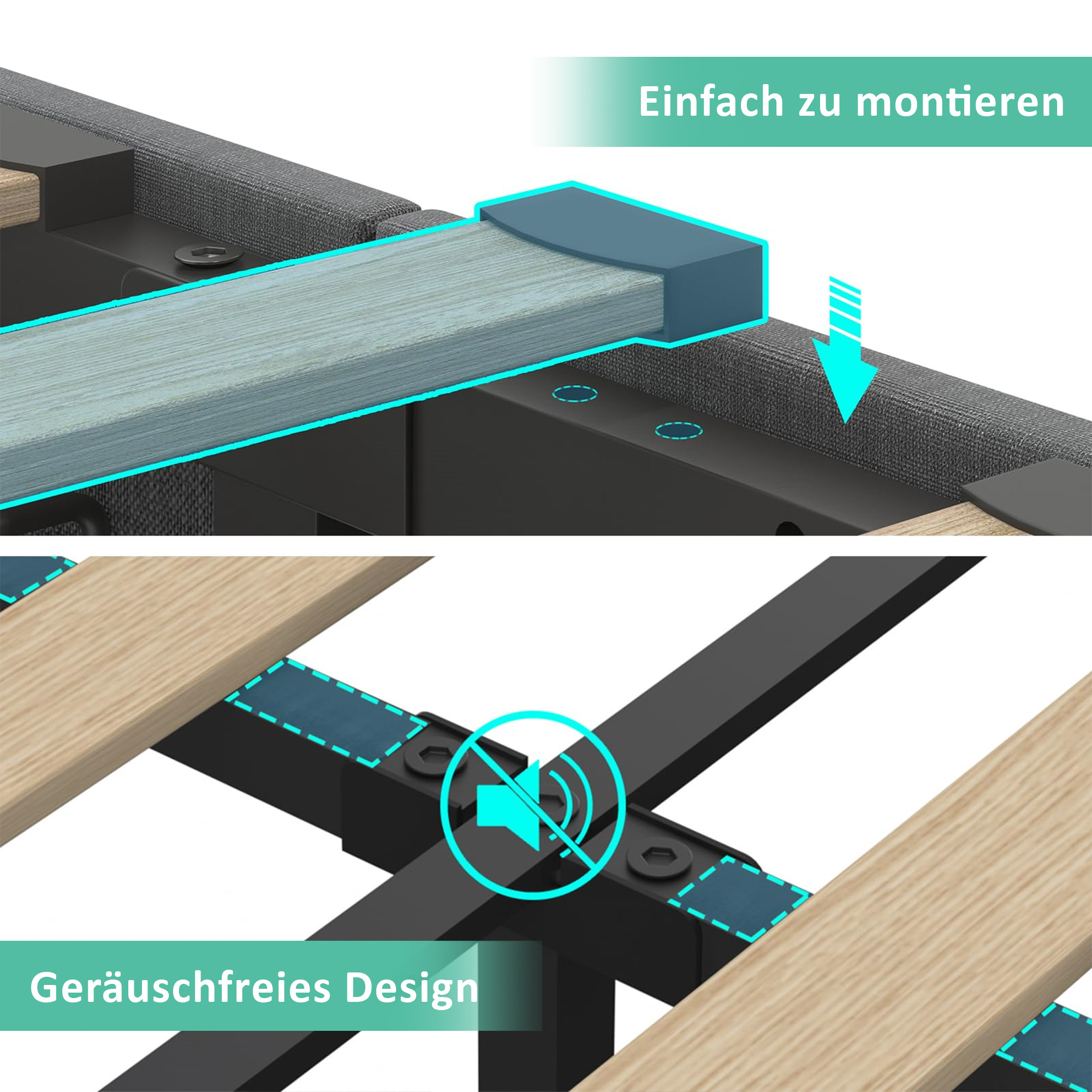 Polsterbett Doppelbett, 360-Surround-LED-Funktion,