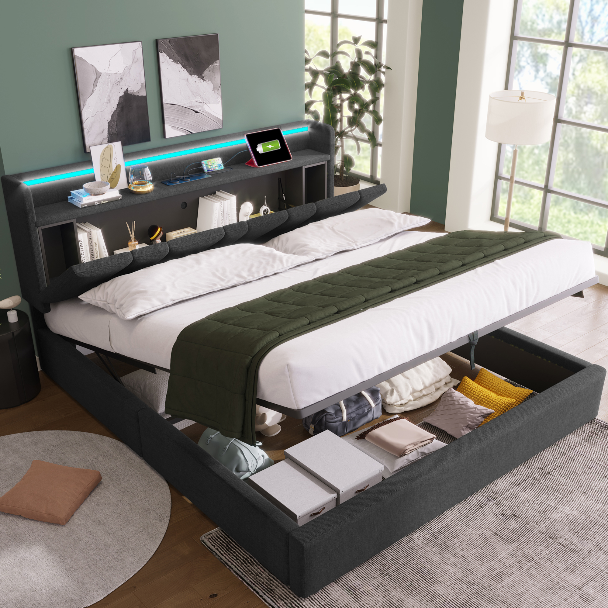 Polsterbett Doppelbett mit aufladen USB Ladefunkti