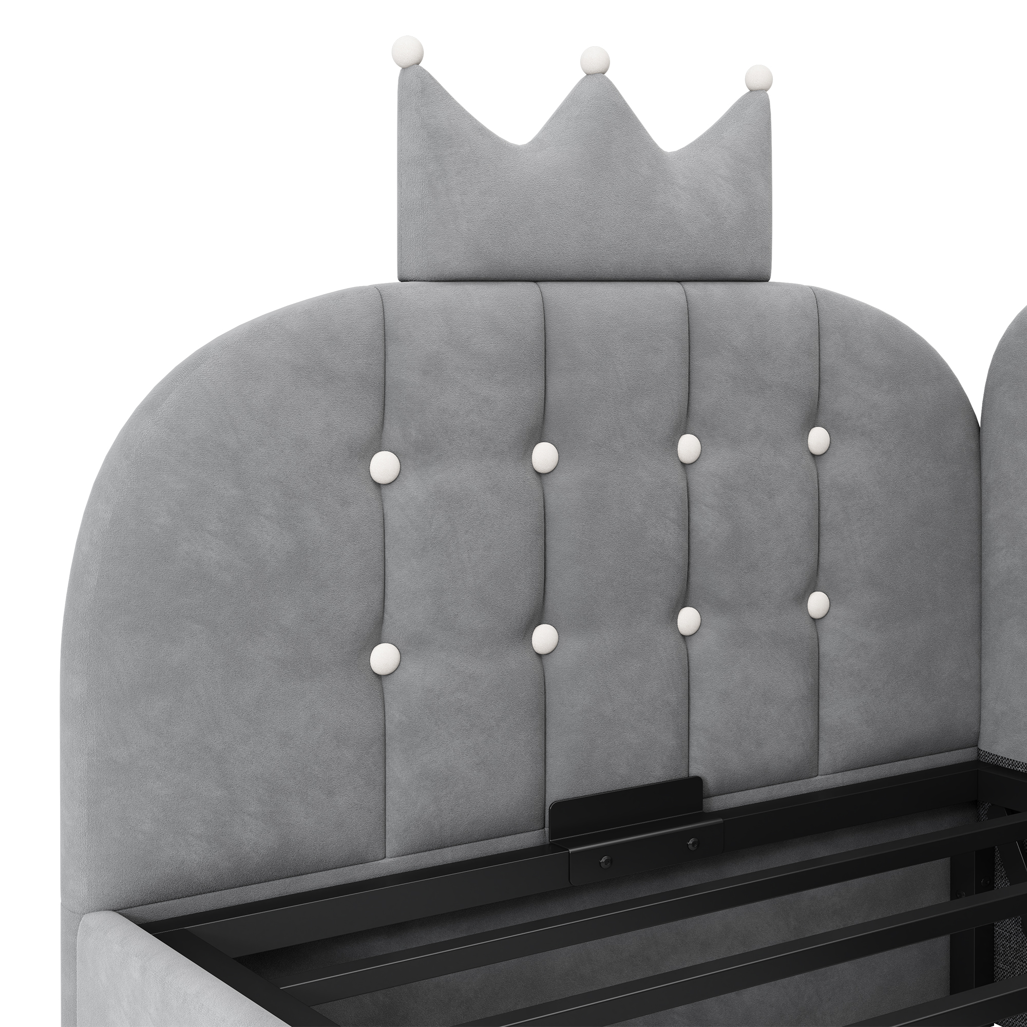 détail design couronne et grille de la tête‑de‑lit
