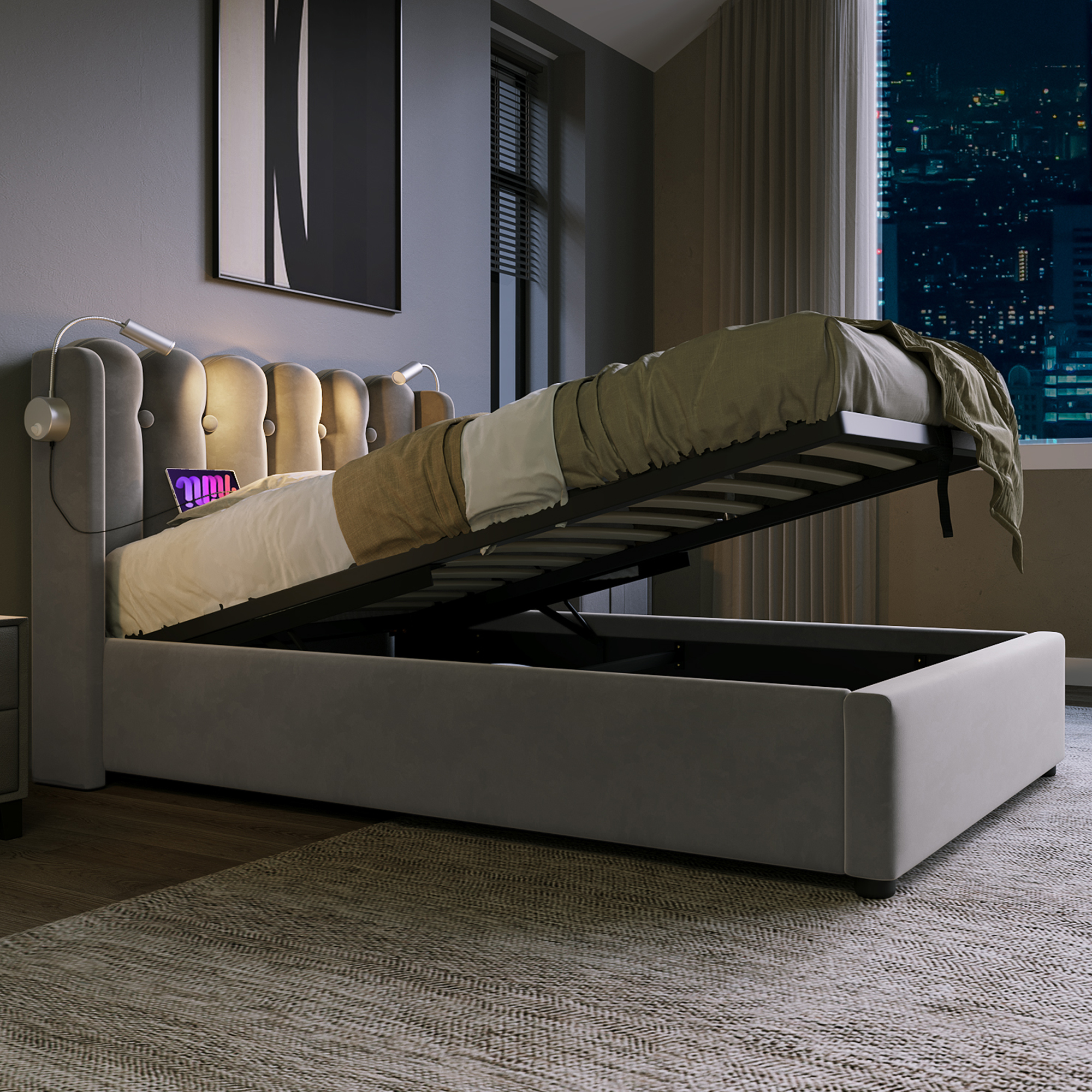 grand espace rangement sous lit